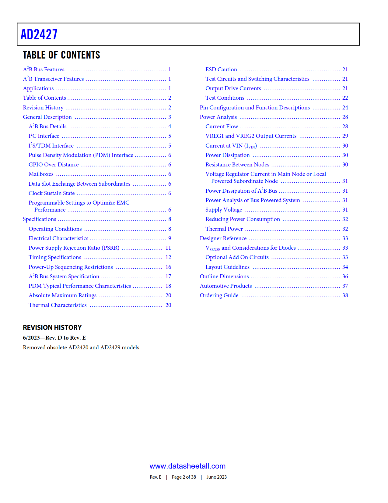 AD2427 Datasheet Page 2