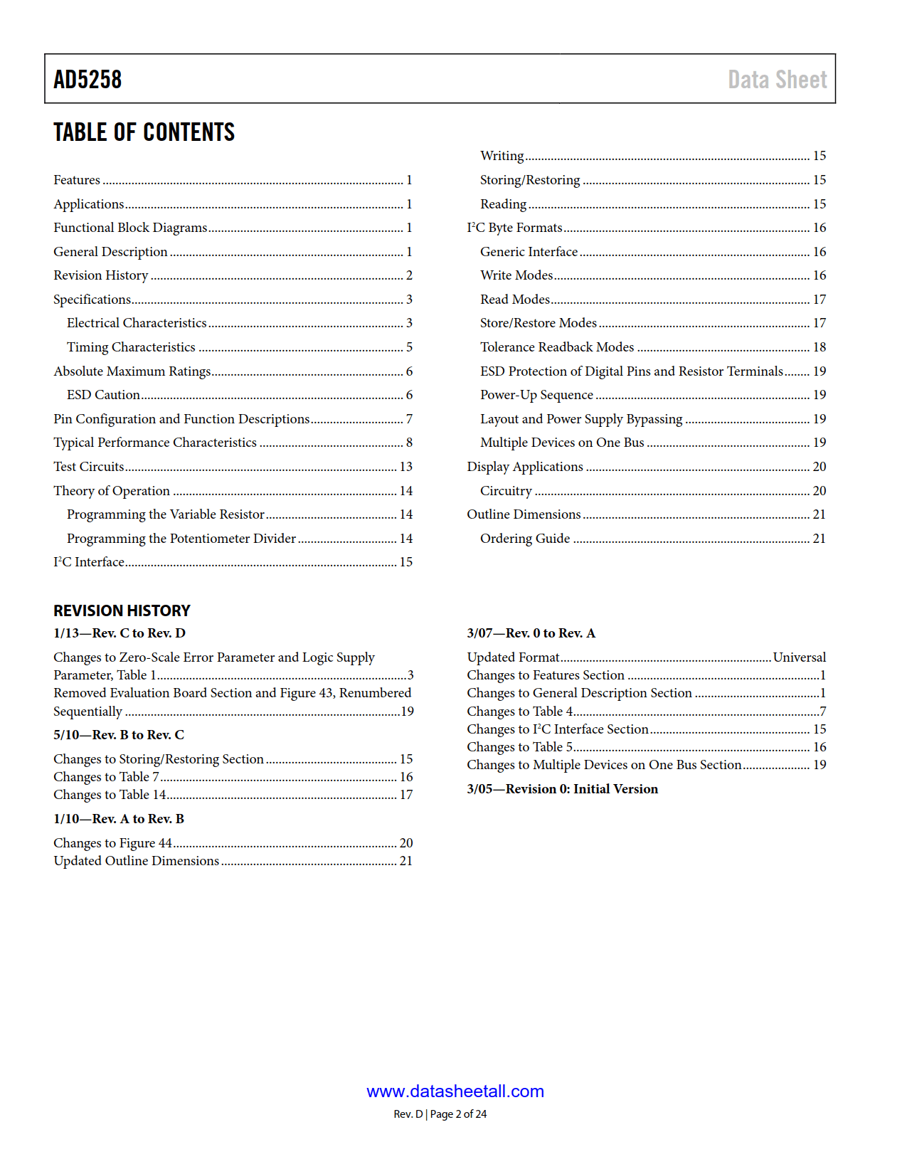 AD5258 Datasheet Page 2