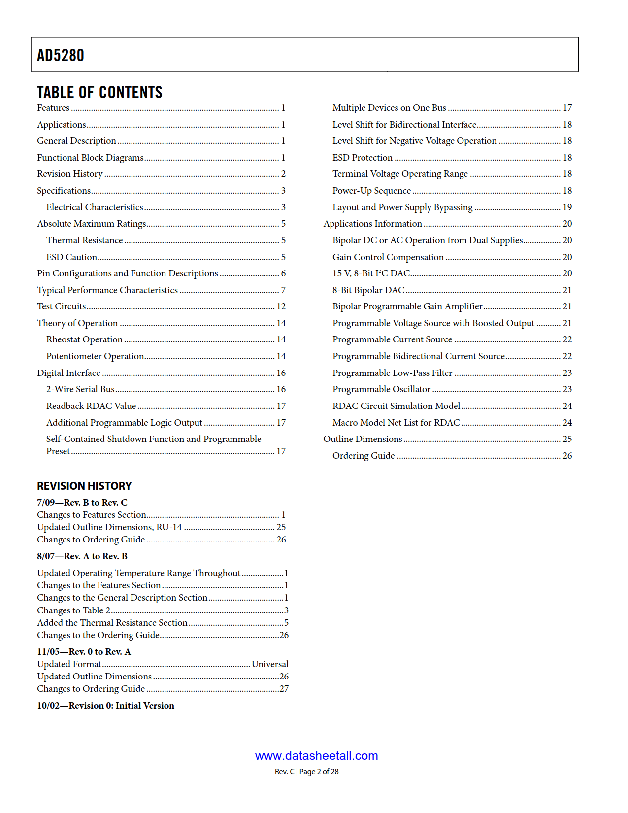 AD5280 Datasheet Page 2