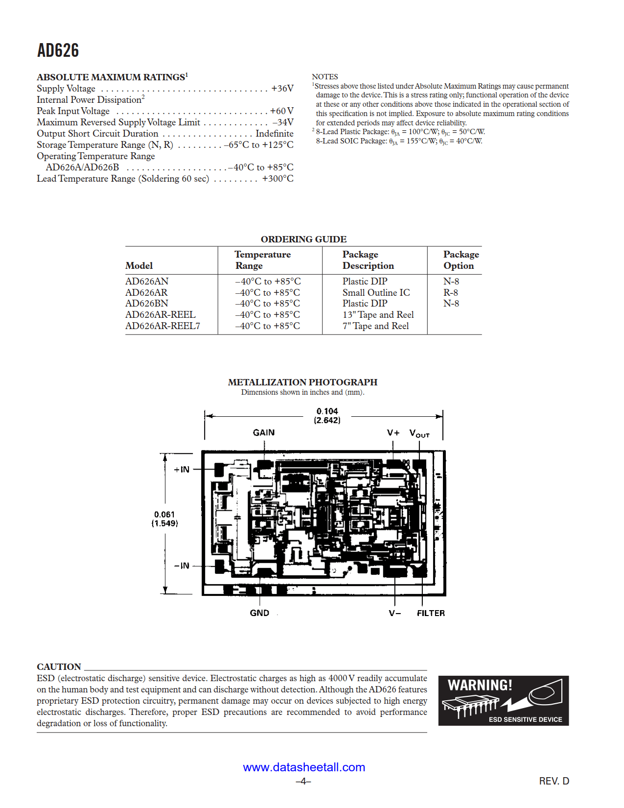 AD626 Datasheet Page 4