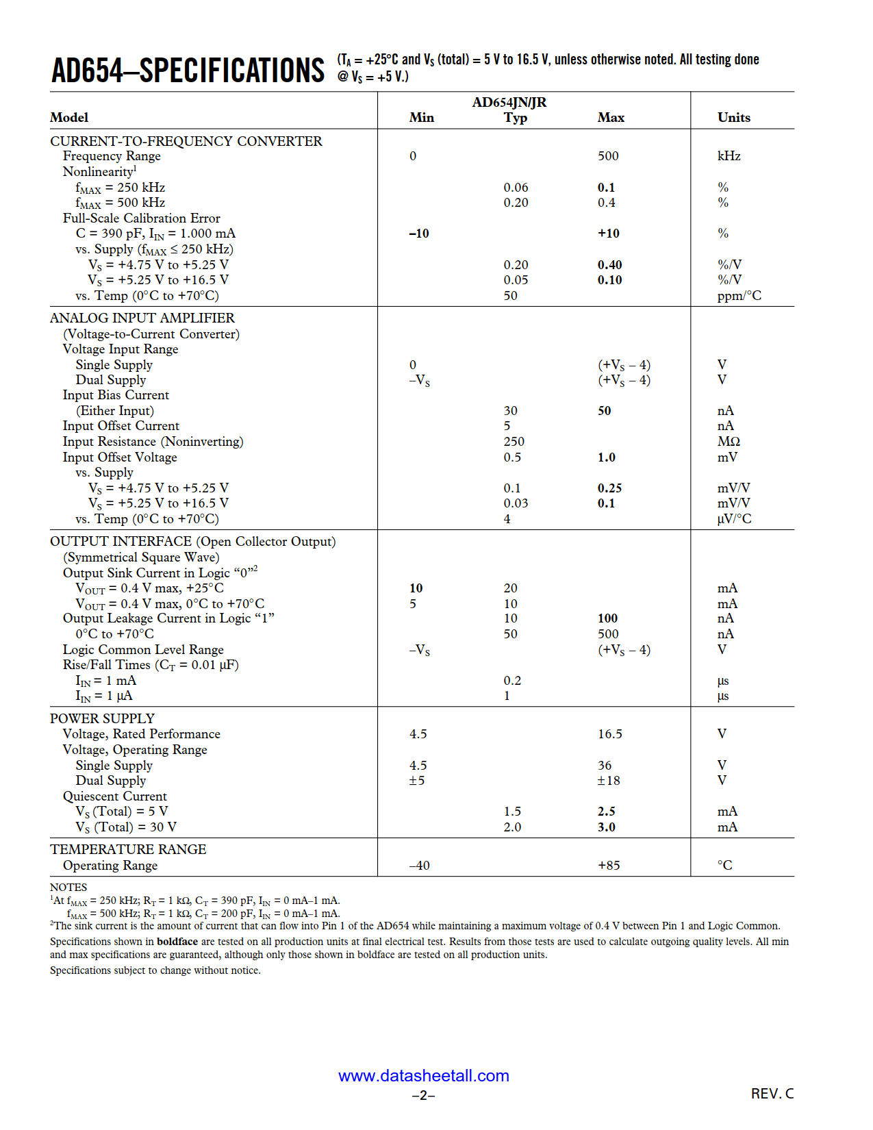 AD654 Datasheet Page 2