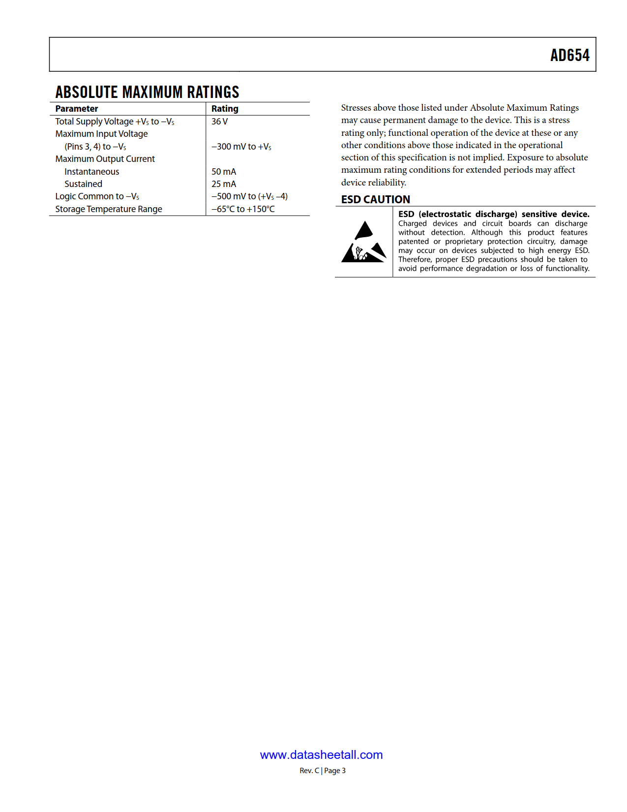 AD654 Datasheet Page 3