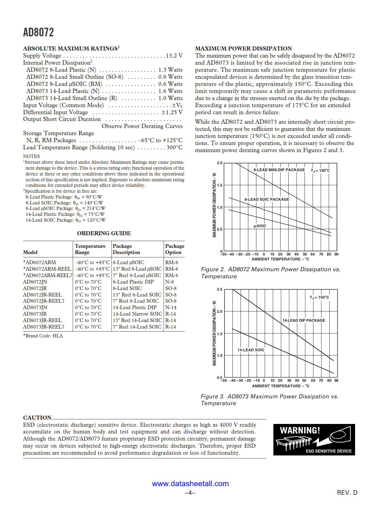 AD8072 Datasheet Page 4