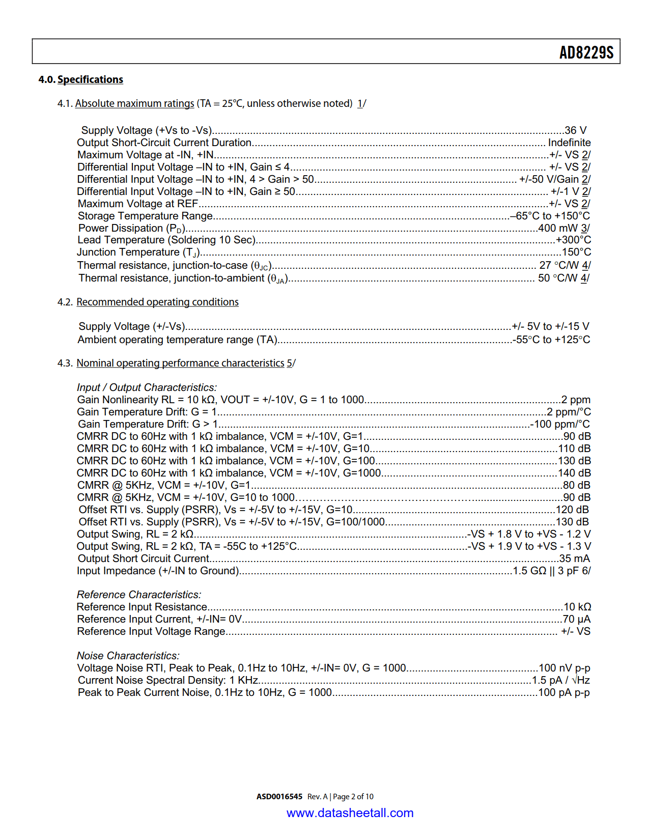 AD8229S Datasheet Page 2