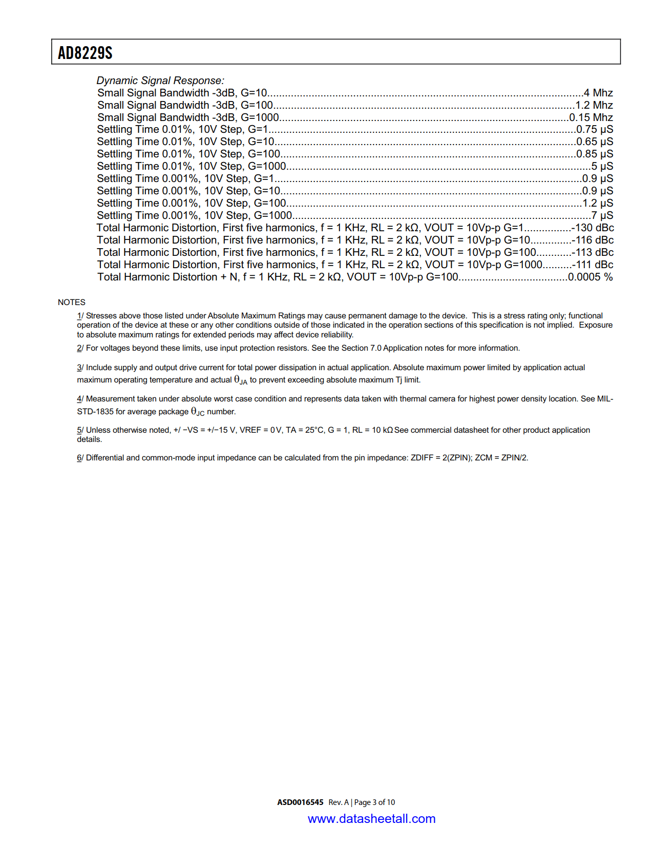 AD8229S Datasheet Page 3