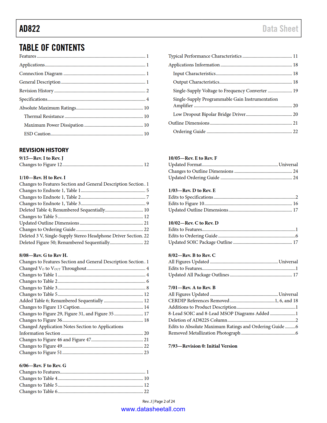 AD822 Datasheet Page 2