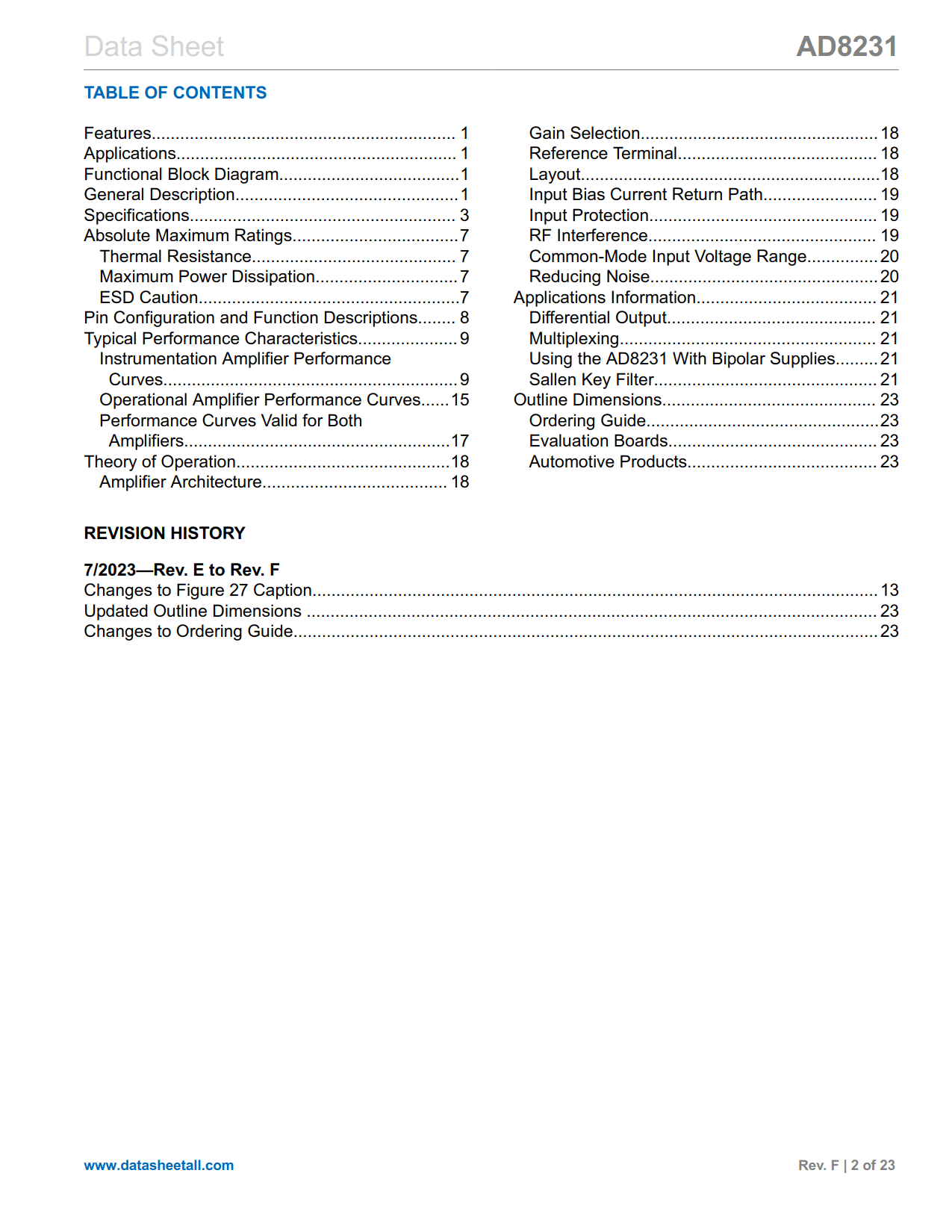 AD8231 Datasheet Page 2