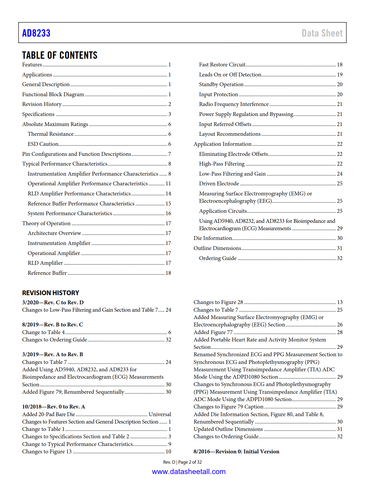 AD8233 Datasheet Page 2