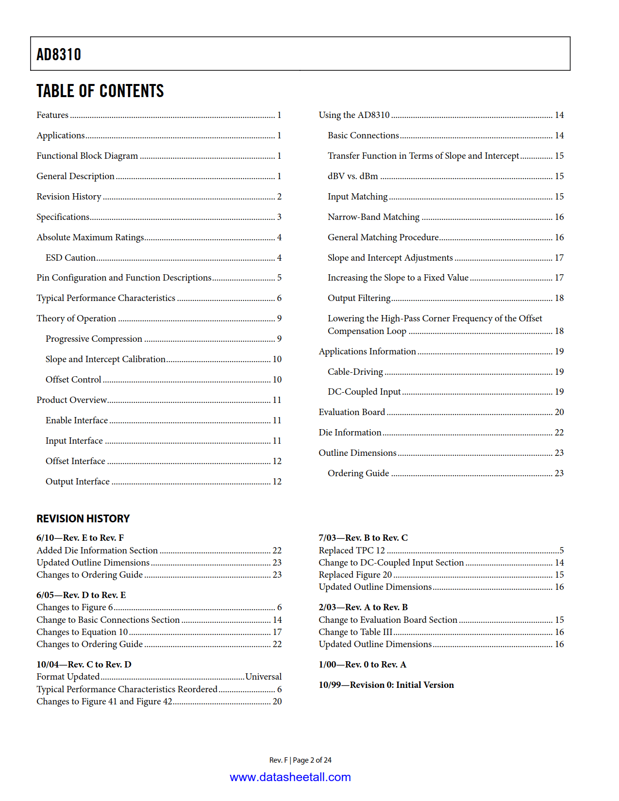 AD8310 Datasheet Page 2