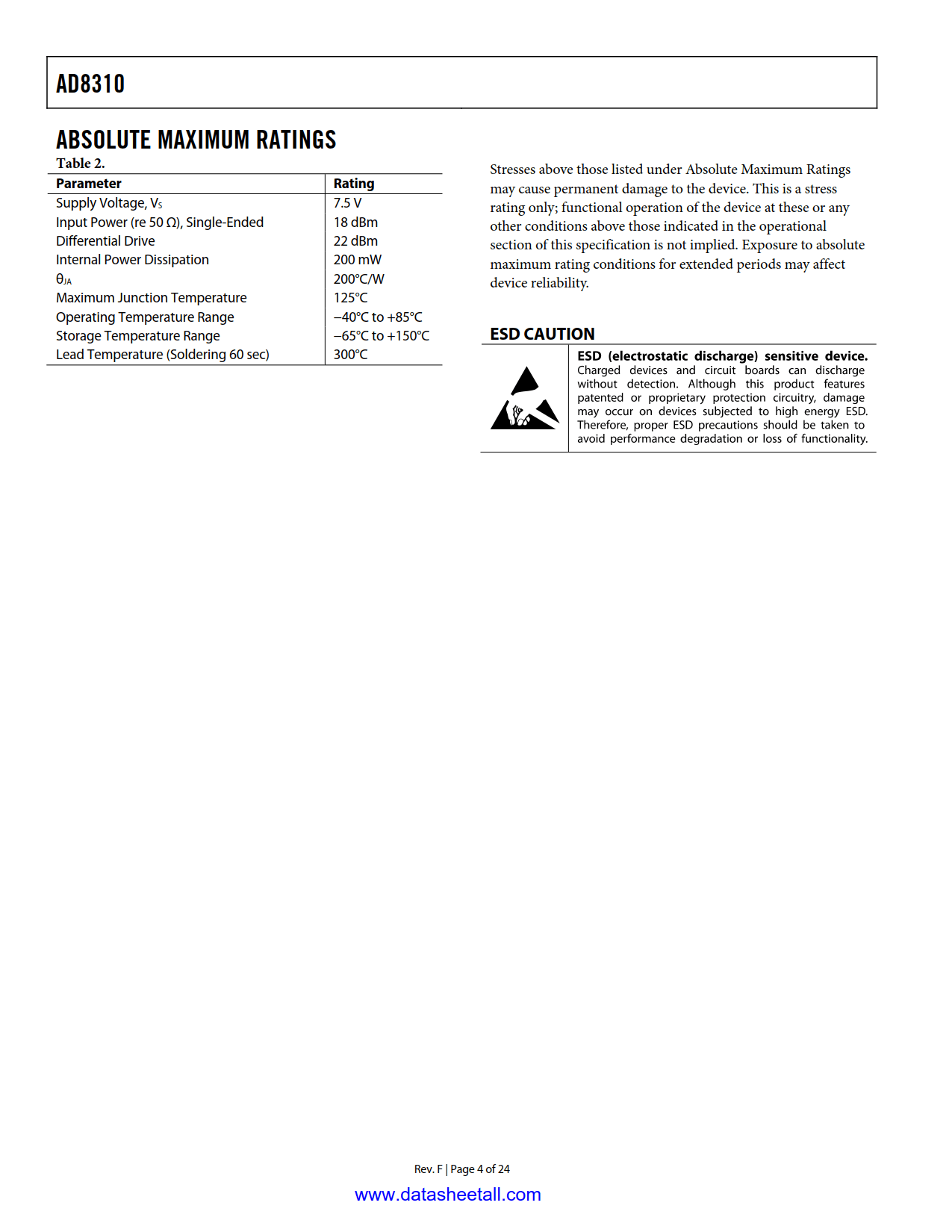 AD8310 Datasheet Page 4