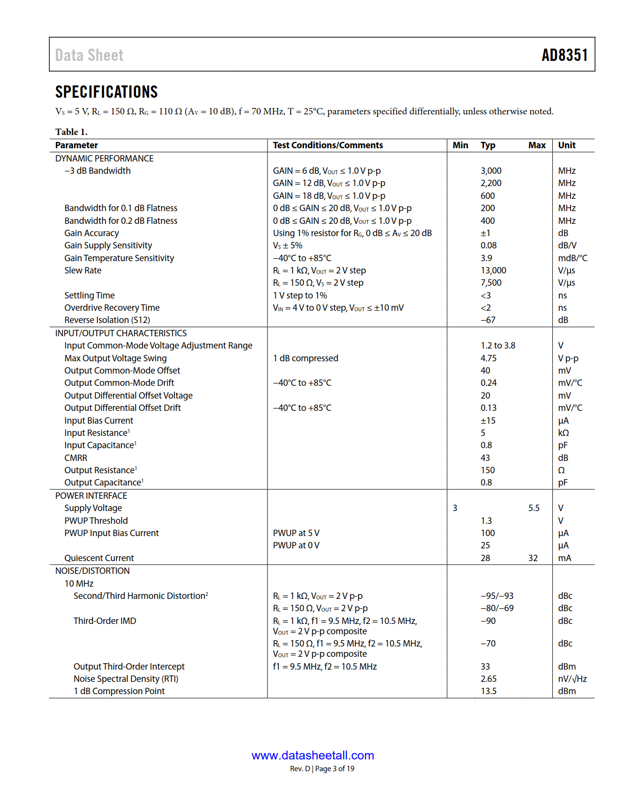 AD8351 Datasheet Page 3