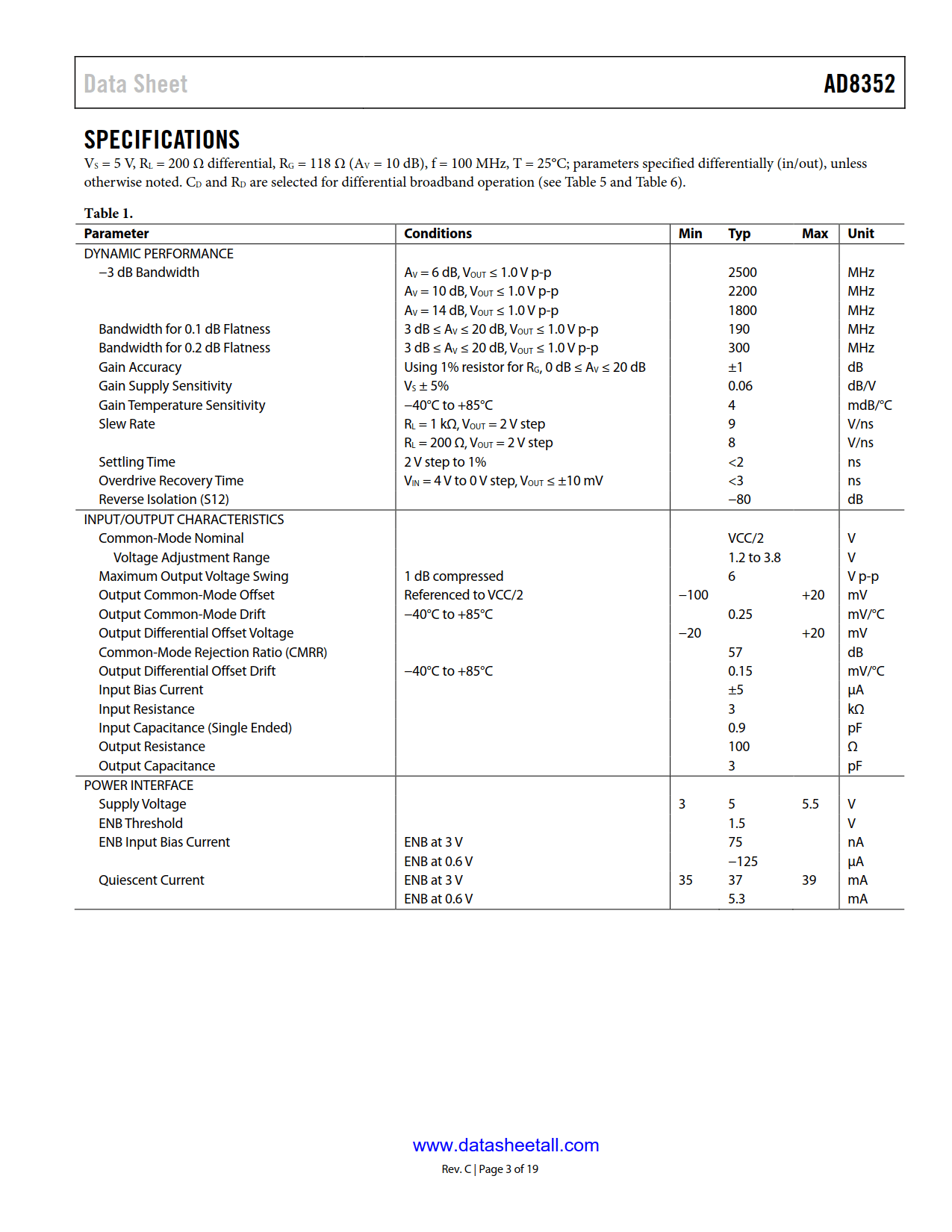 AD8352 Datasheet Page 3