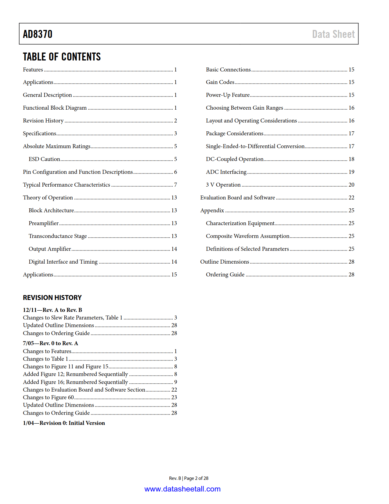 AD8370 Datasheet Page 2