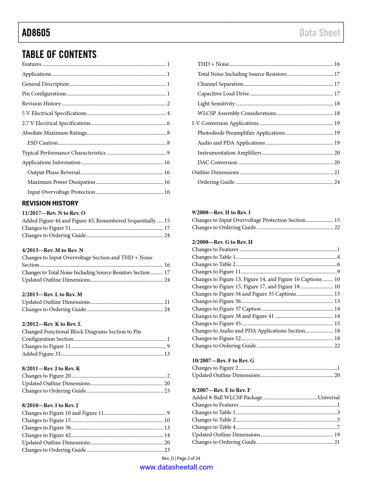 AD8605 Datasheet Page 2