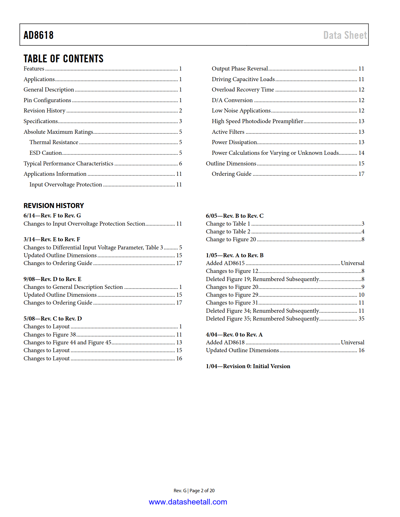 AD8618 Datasheet Page 2