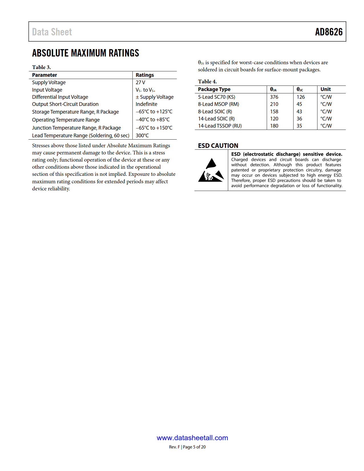 AD8626 Datasheet Page 5