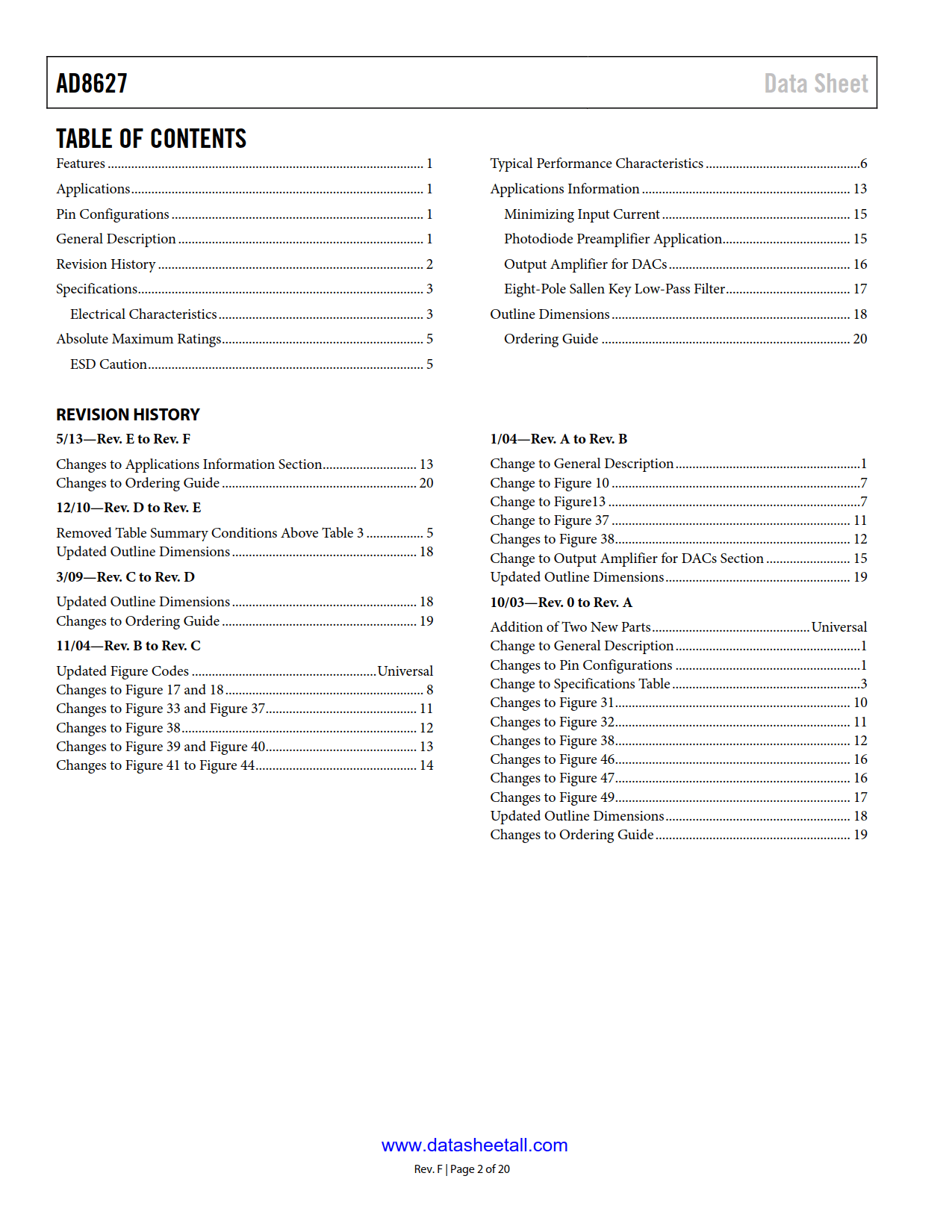 AD8627 Datasheet Page 2