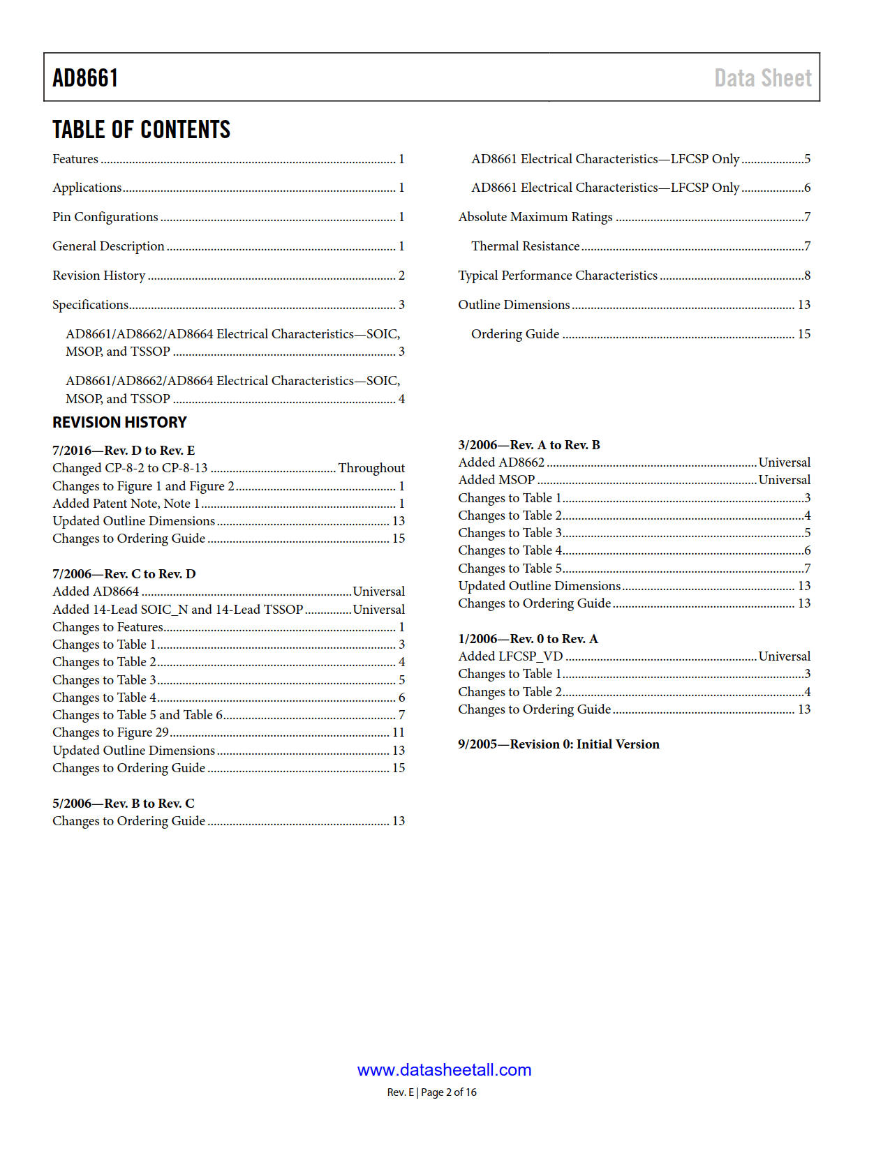 AD8661 Datasheet Page 2