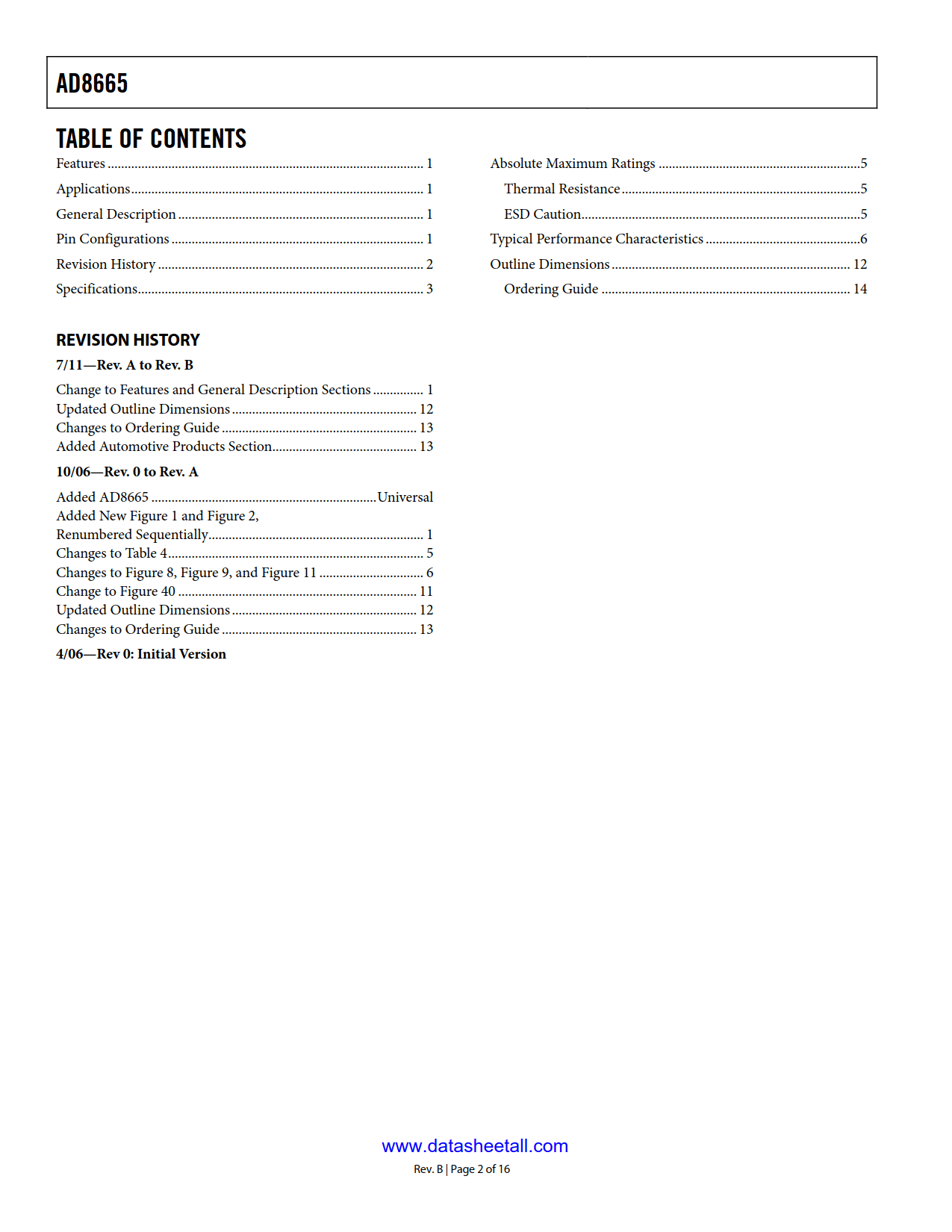 AD8665 Datasheet Page 2