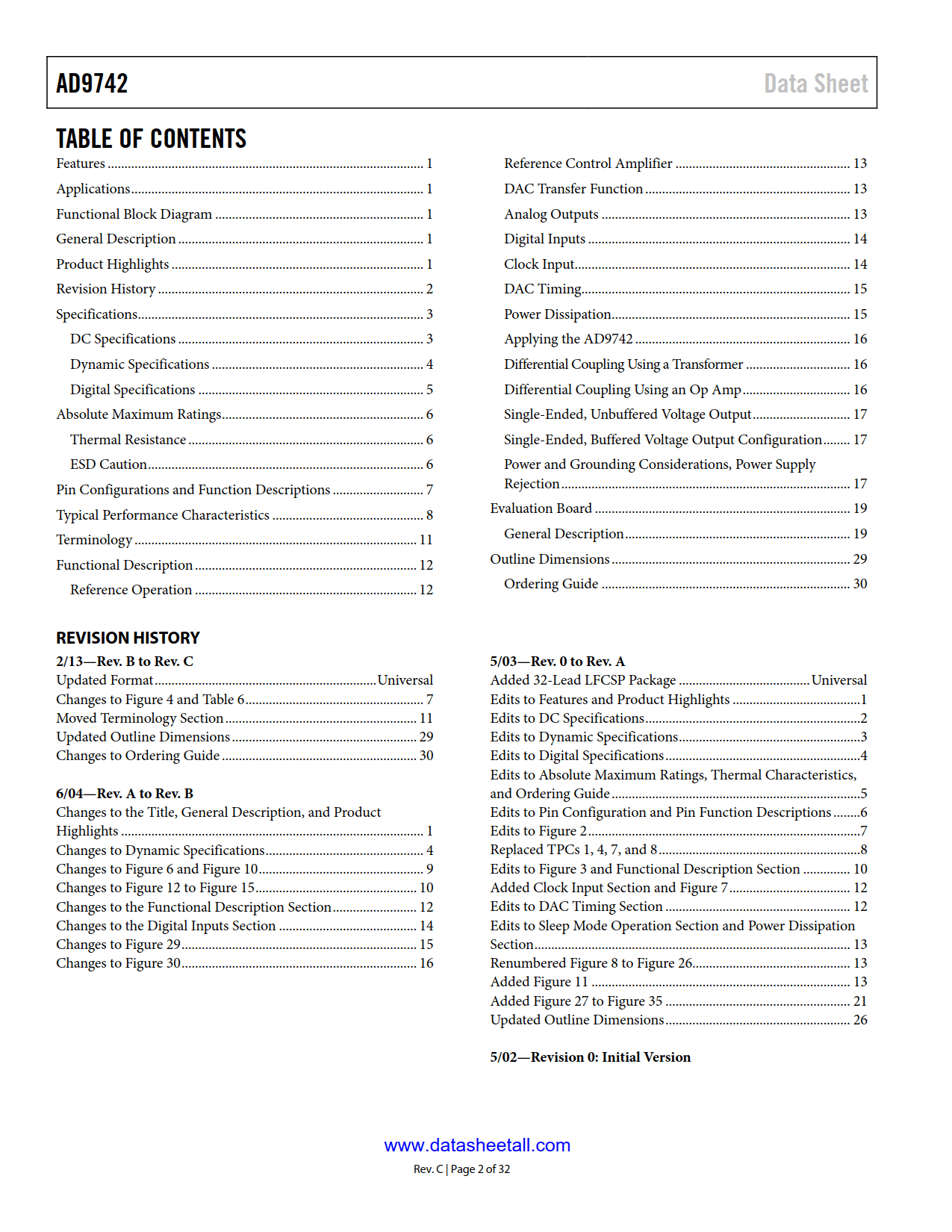 AD9742 Datasheet Page 2