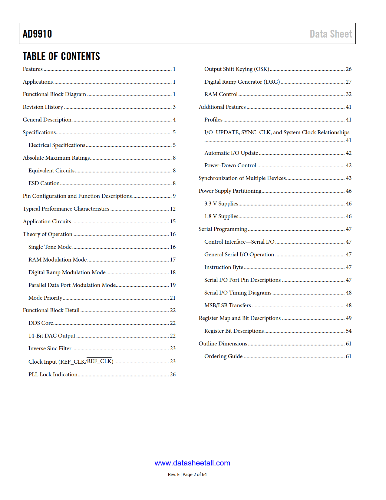 AD9910 Datasheet Page 2