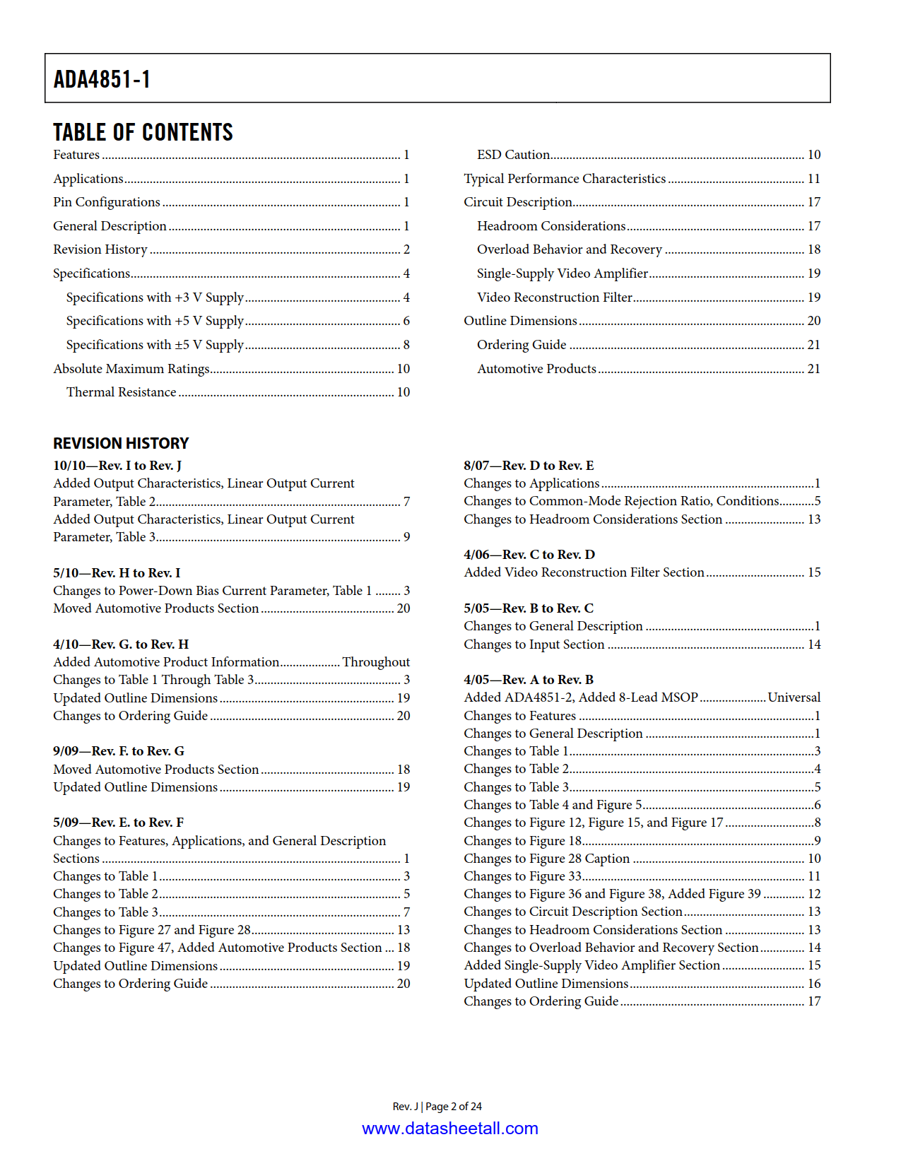 ADA4851-1 Datasheet Page 2