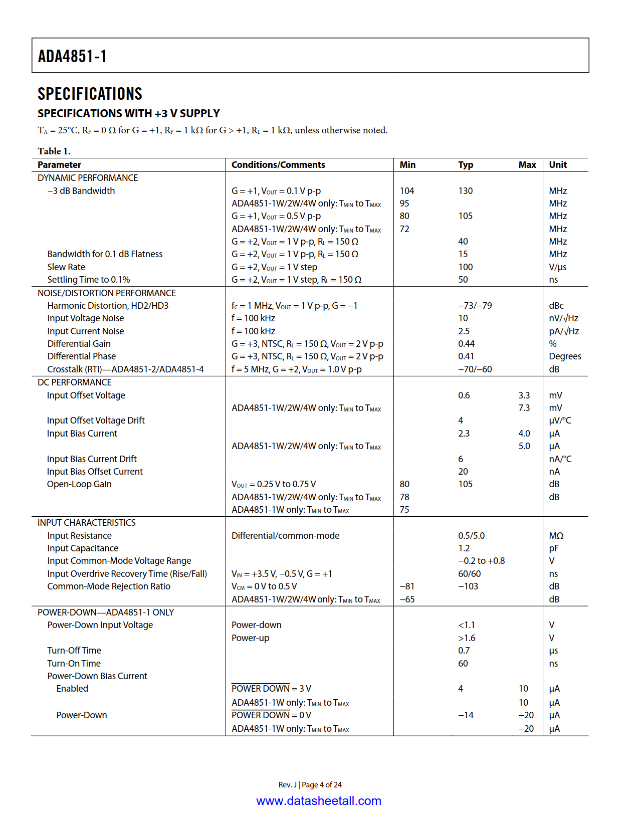 ADA4851-1 Datasheet Page 4