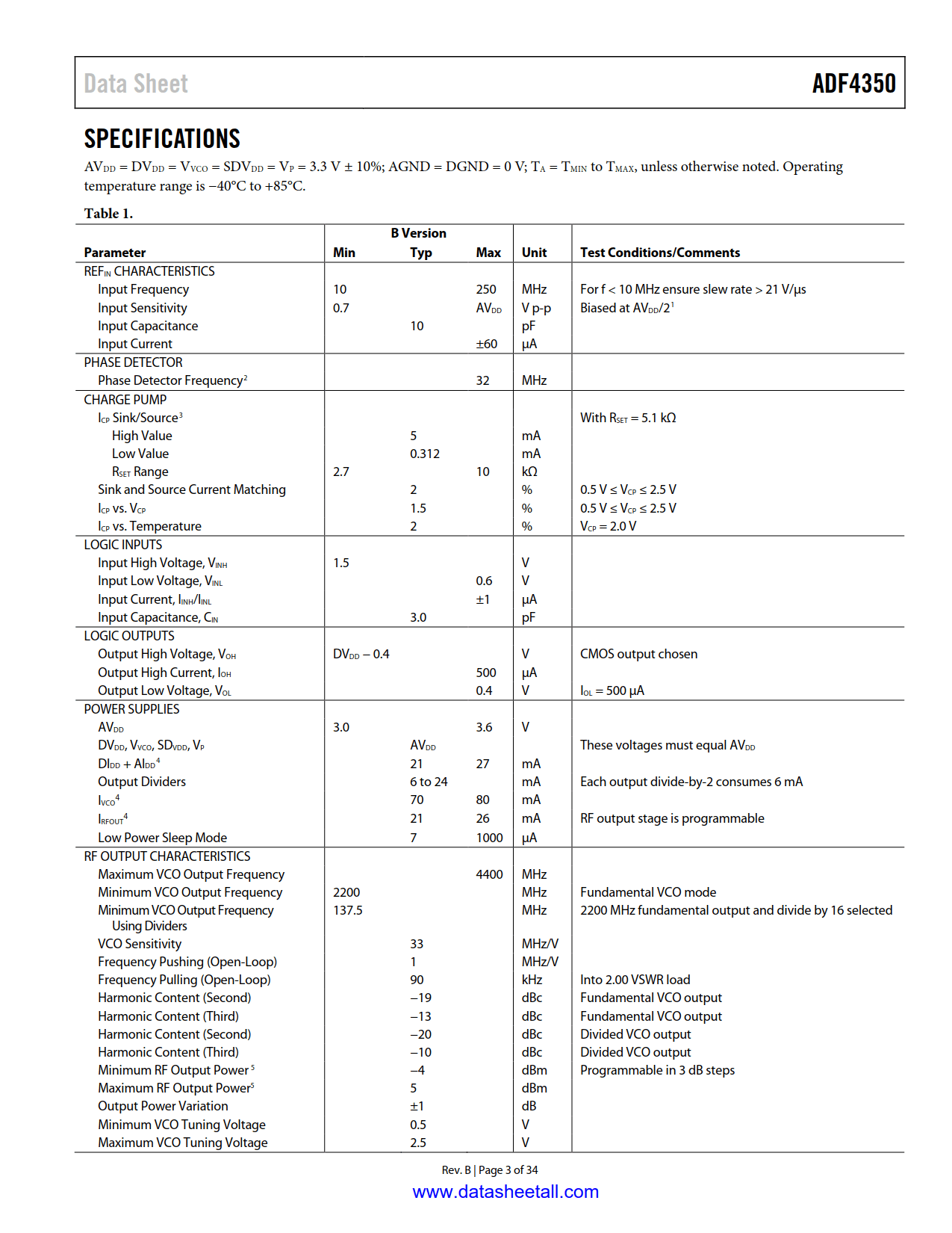 ADF4350 Datasheet Page 3