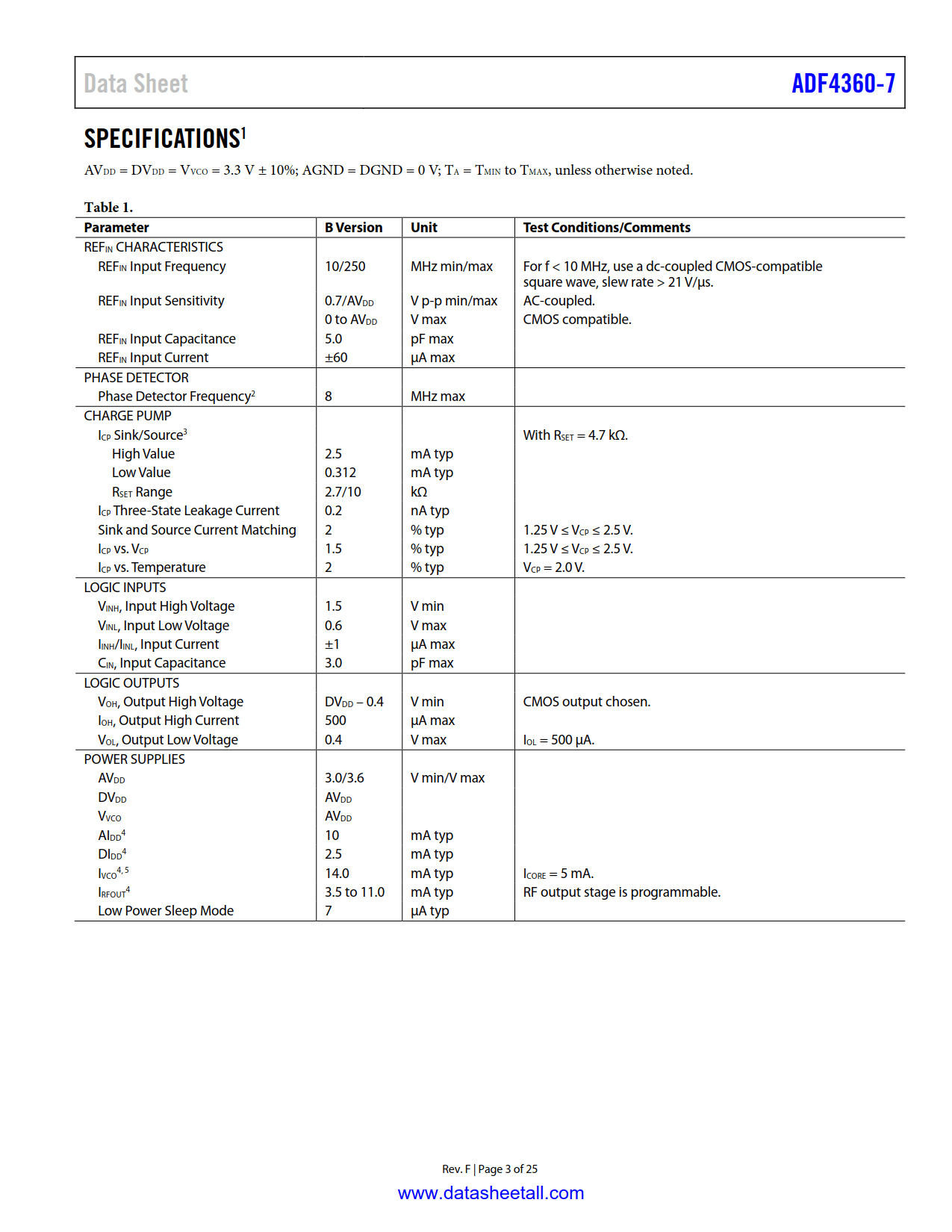 ADF4360-7 Datasheet Page 3