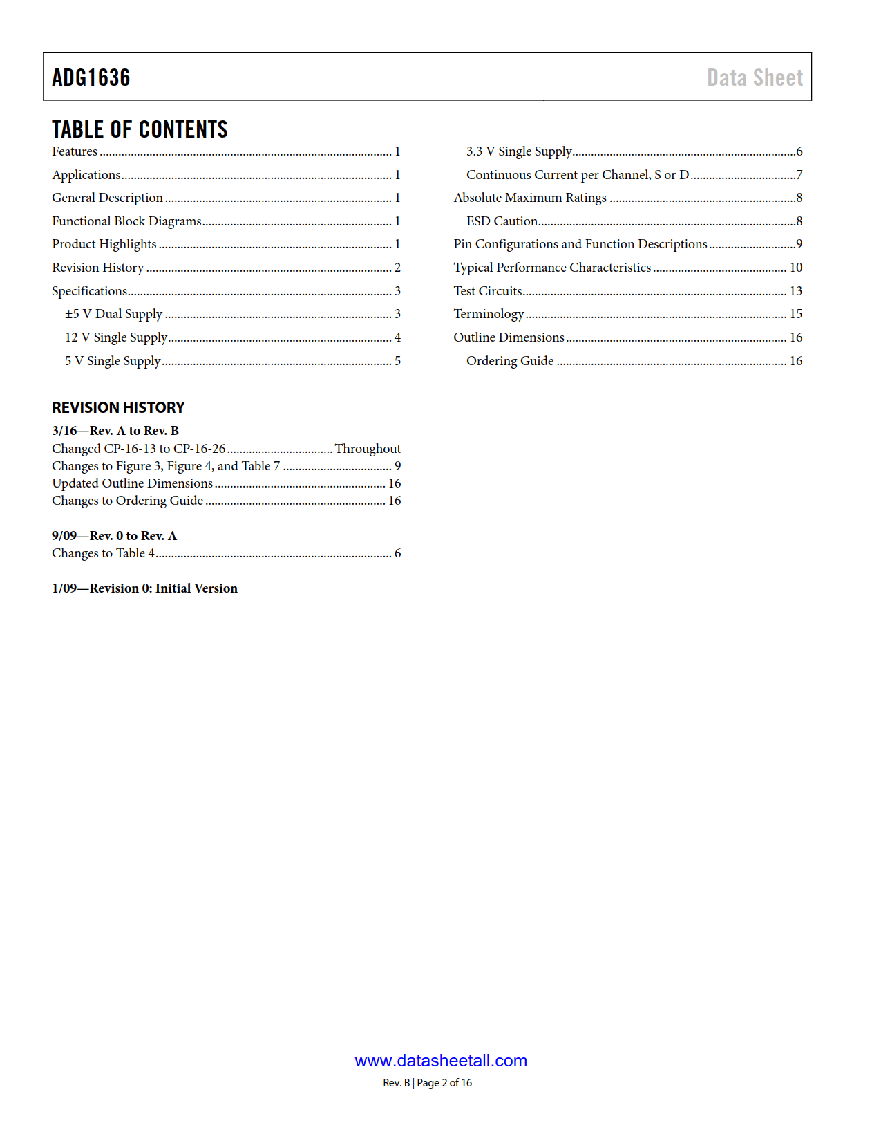 ADG1636 Datasheet Page 2