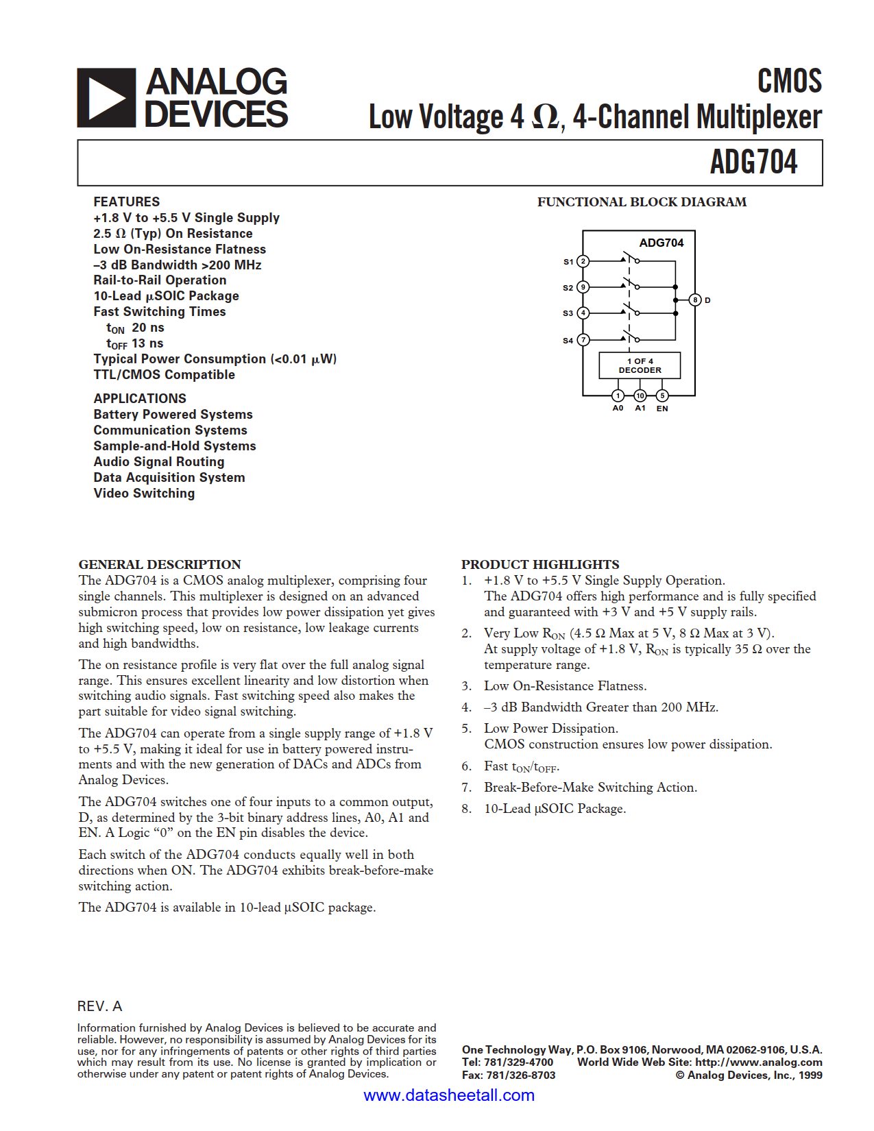 ADG704 Datasheet