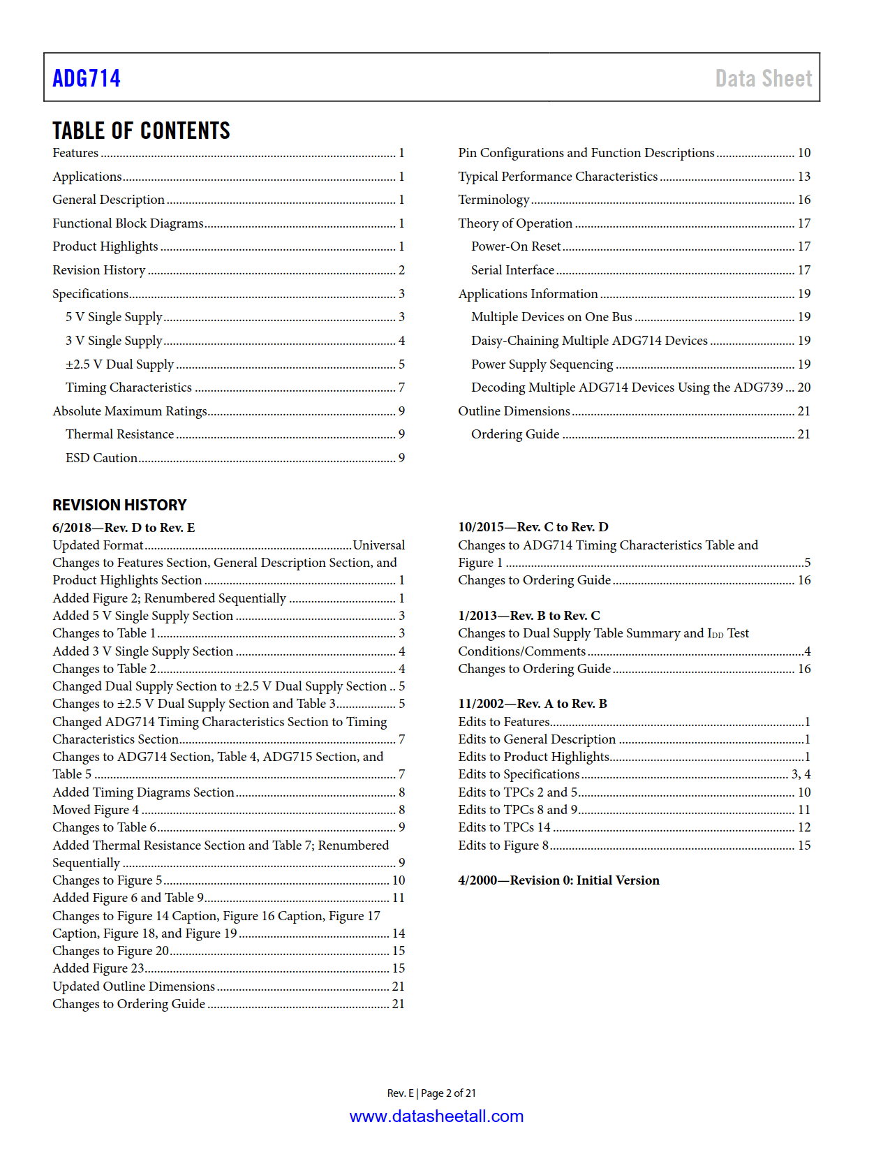 ADG714 Datasheet Page 2