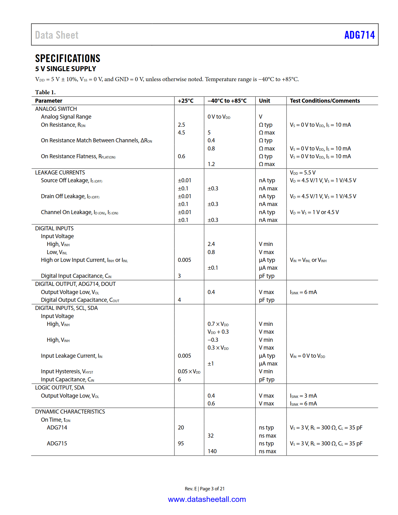 ADG714 Datasheet Page 3