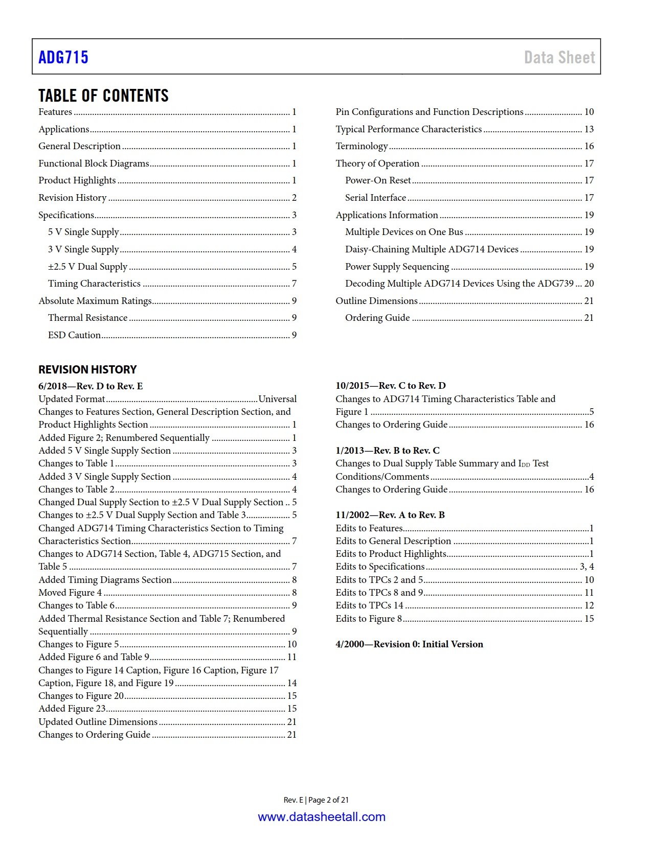 ADG715 Datasheet Page 2