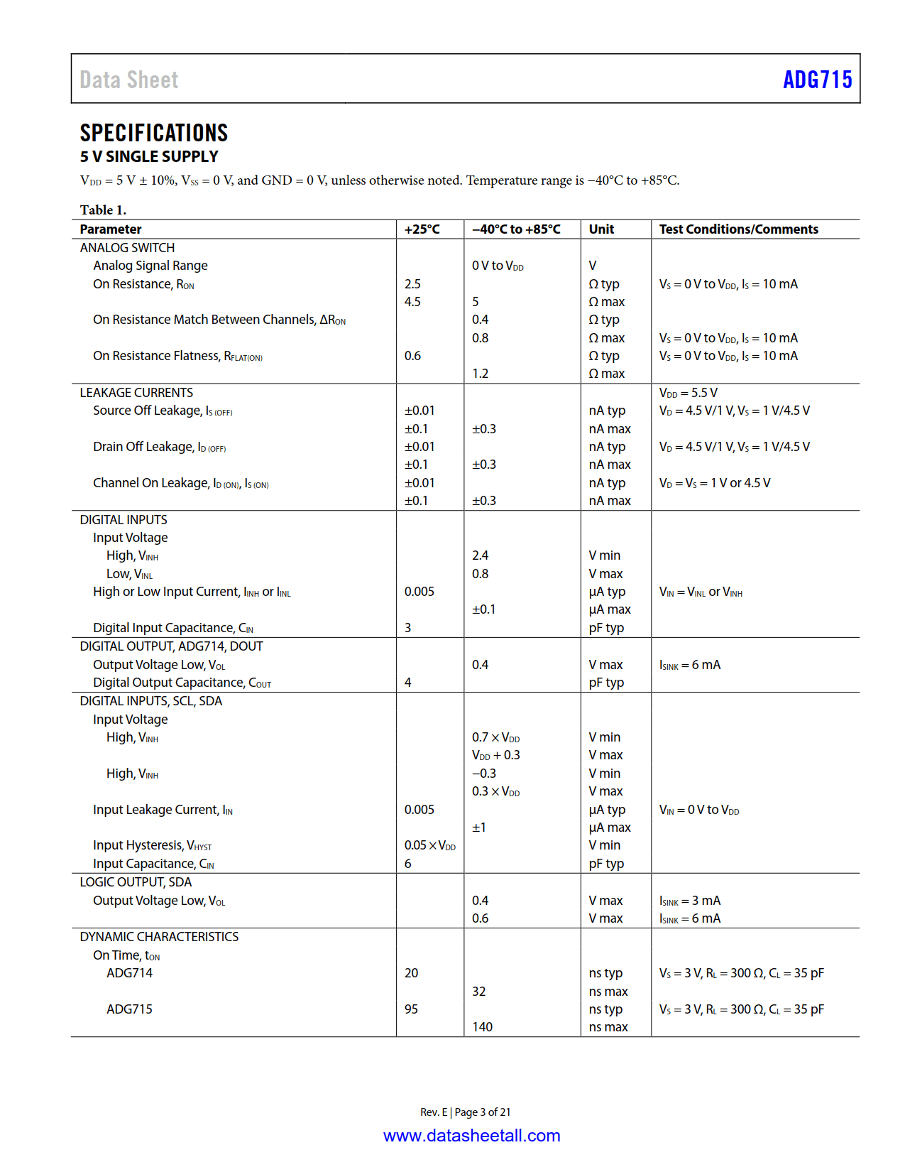 ADG715 Datasheet Page 3