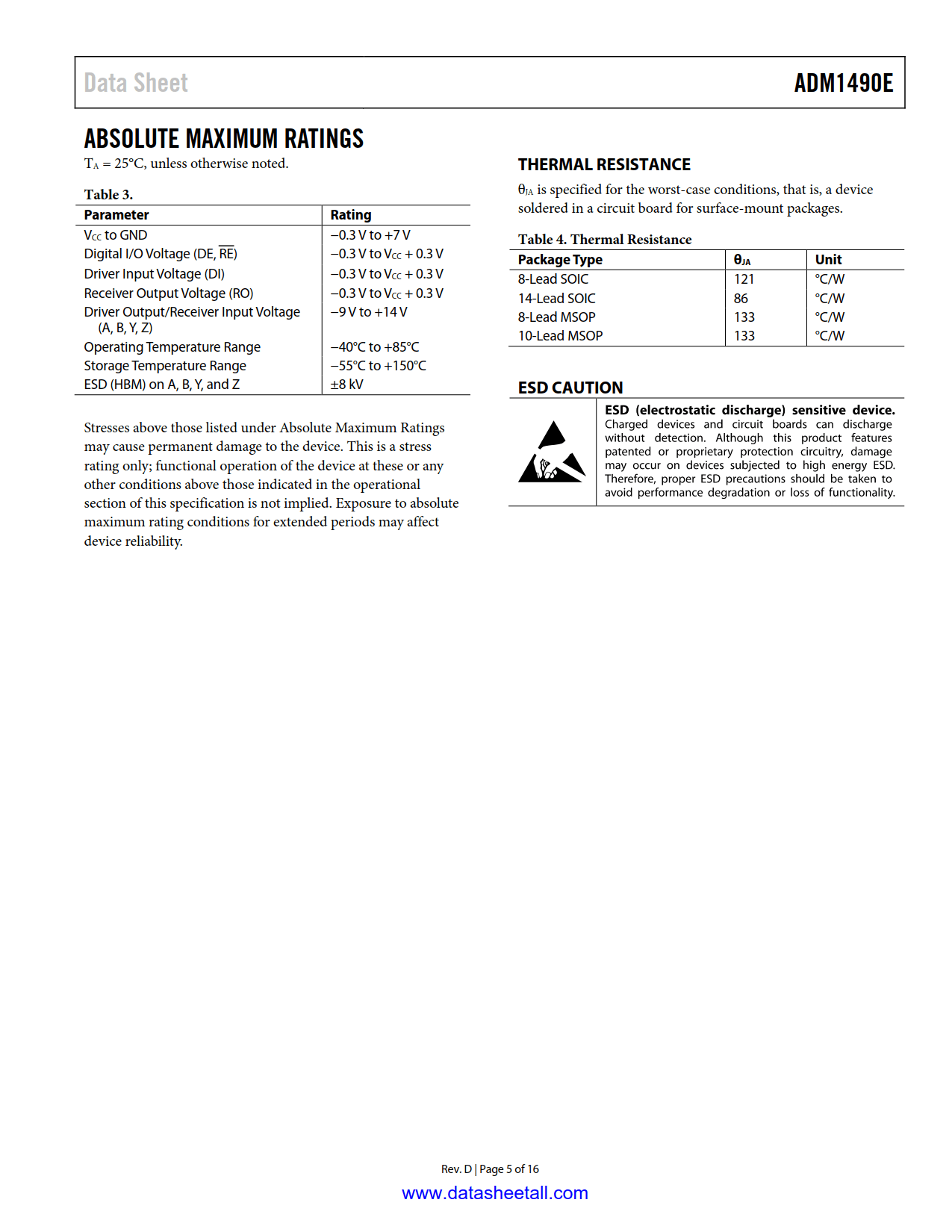 ADM1490E Datasheet Page 5