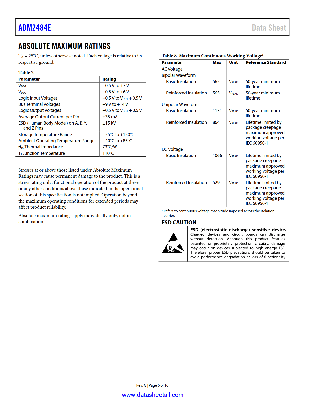 ADM2484E Datasheet Page 6