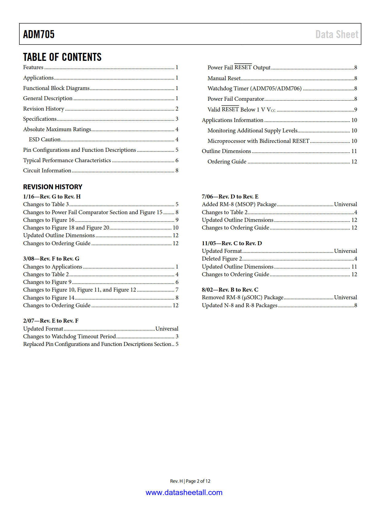 ADM705 Datasheet Page 2