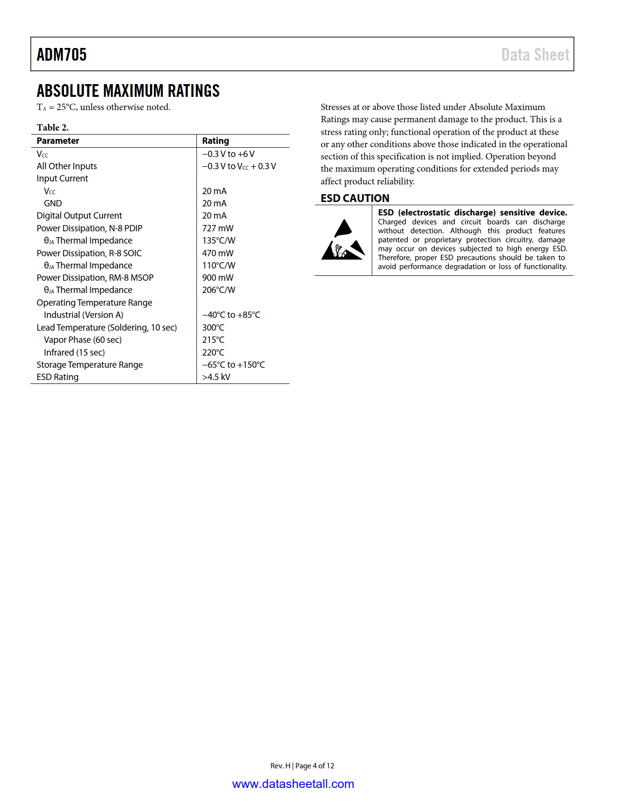 ADM705 Datasheet Page 4