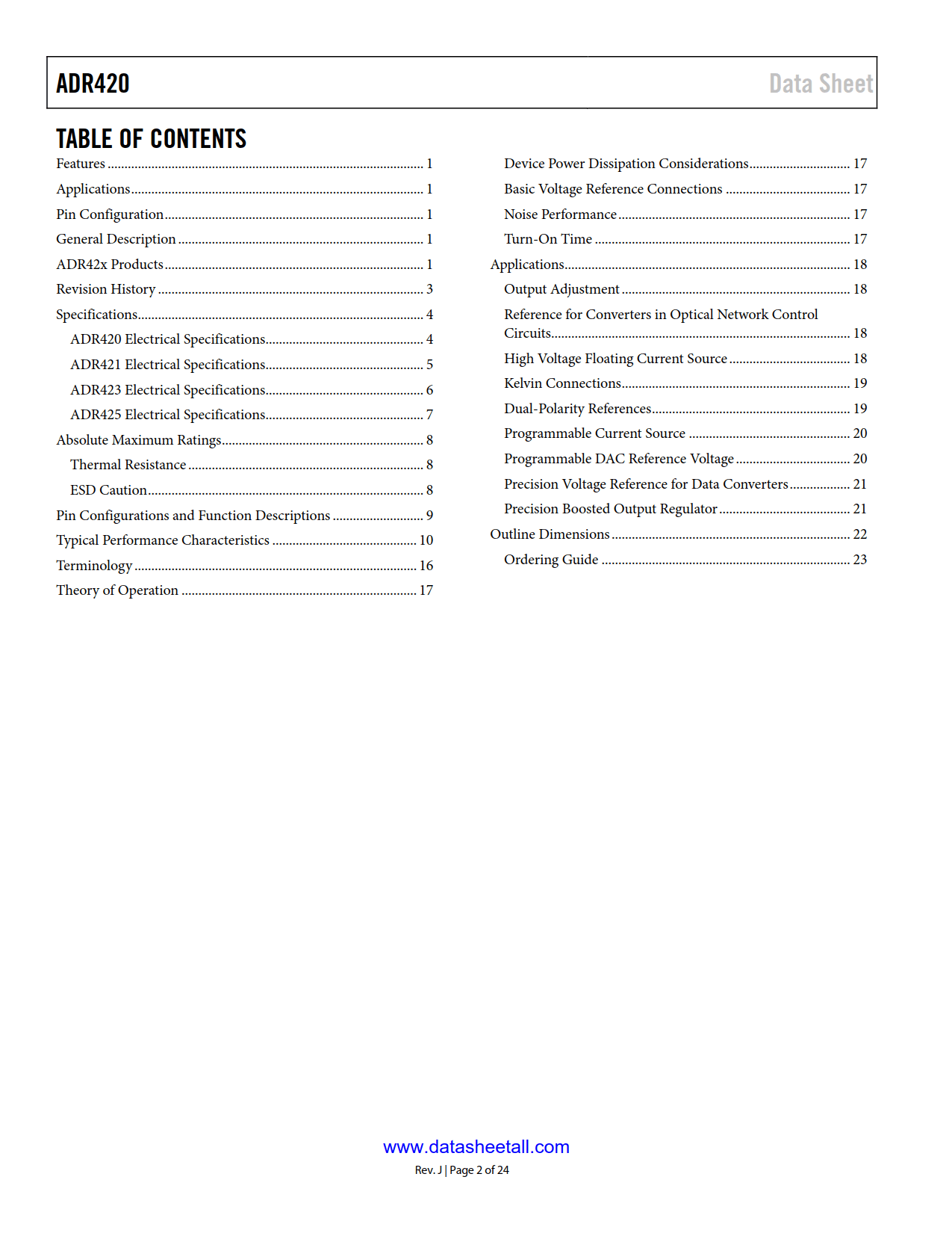 ADR420 Datasheet Page 2