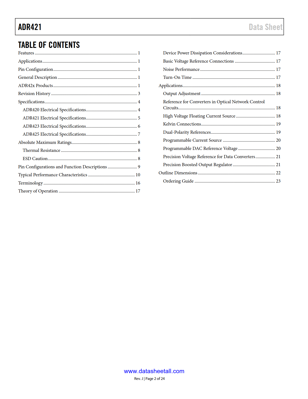 ADR421 Datasheet Page 2