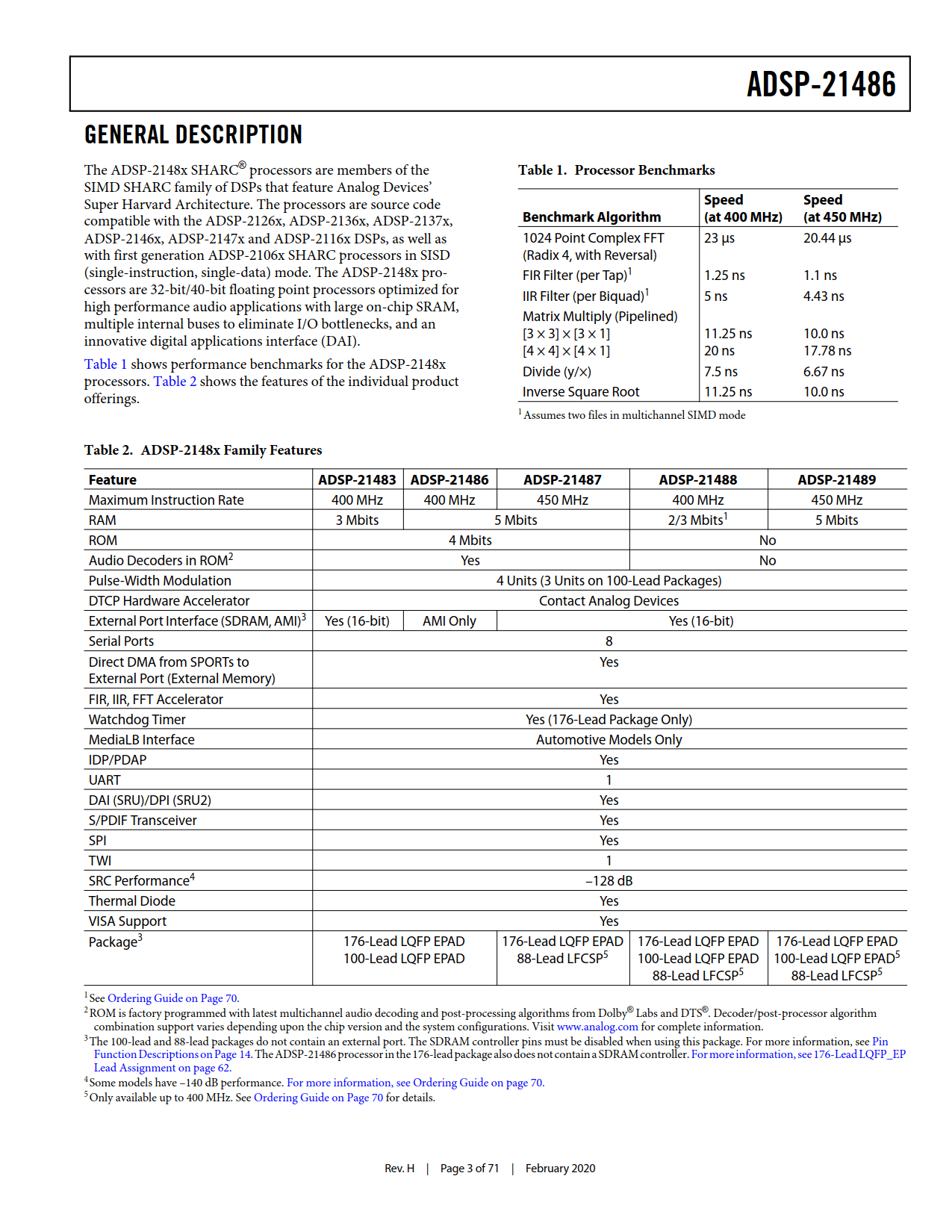 ADSP-21486 Datasheet Page 3