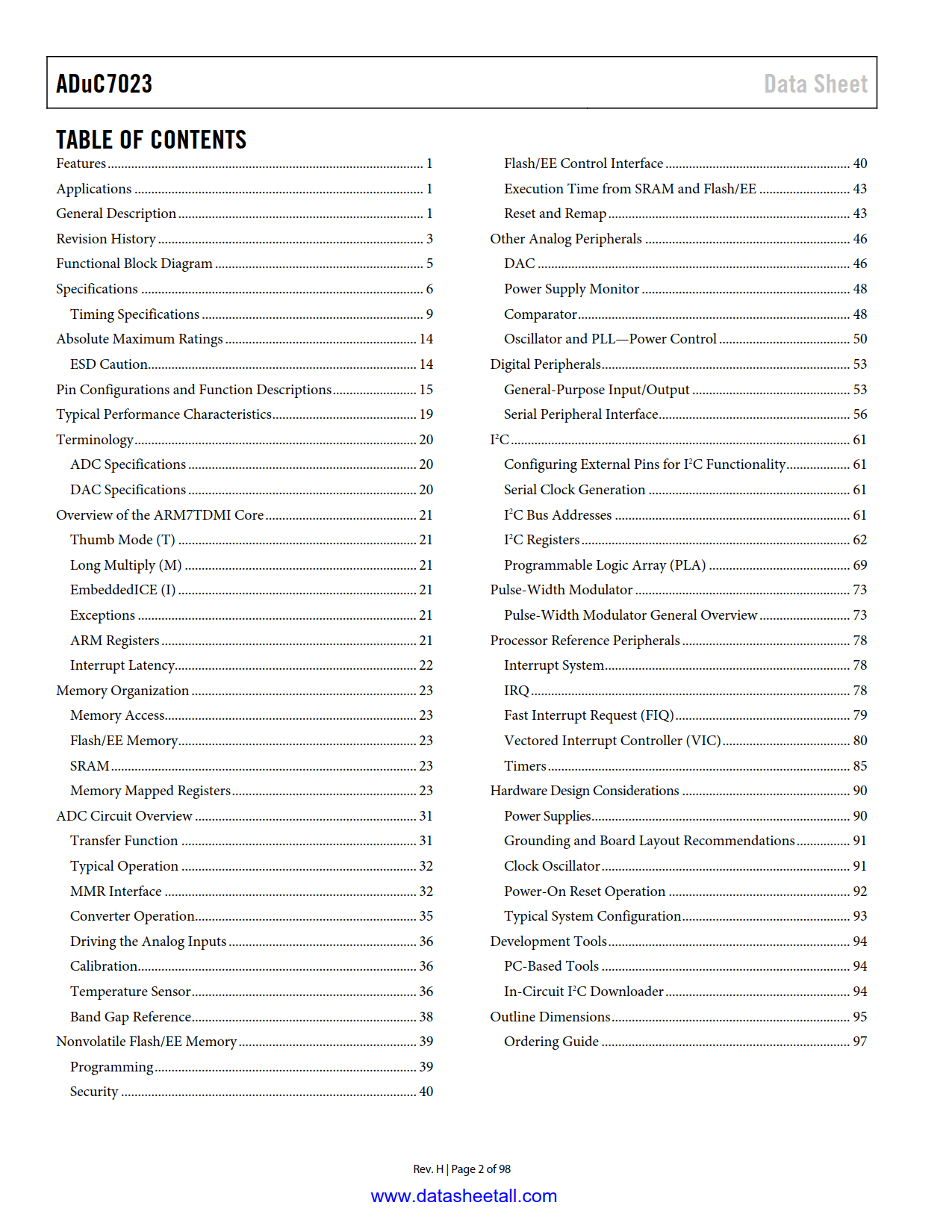 ADuC7023 Datasheet Page 2