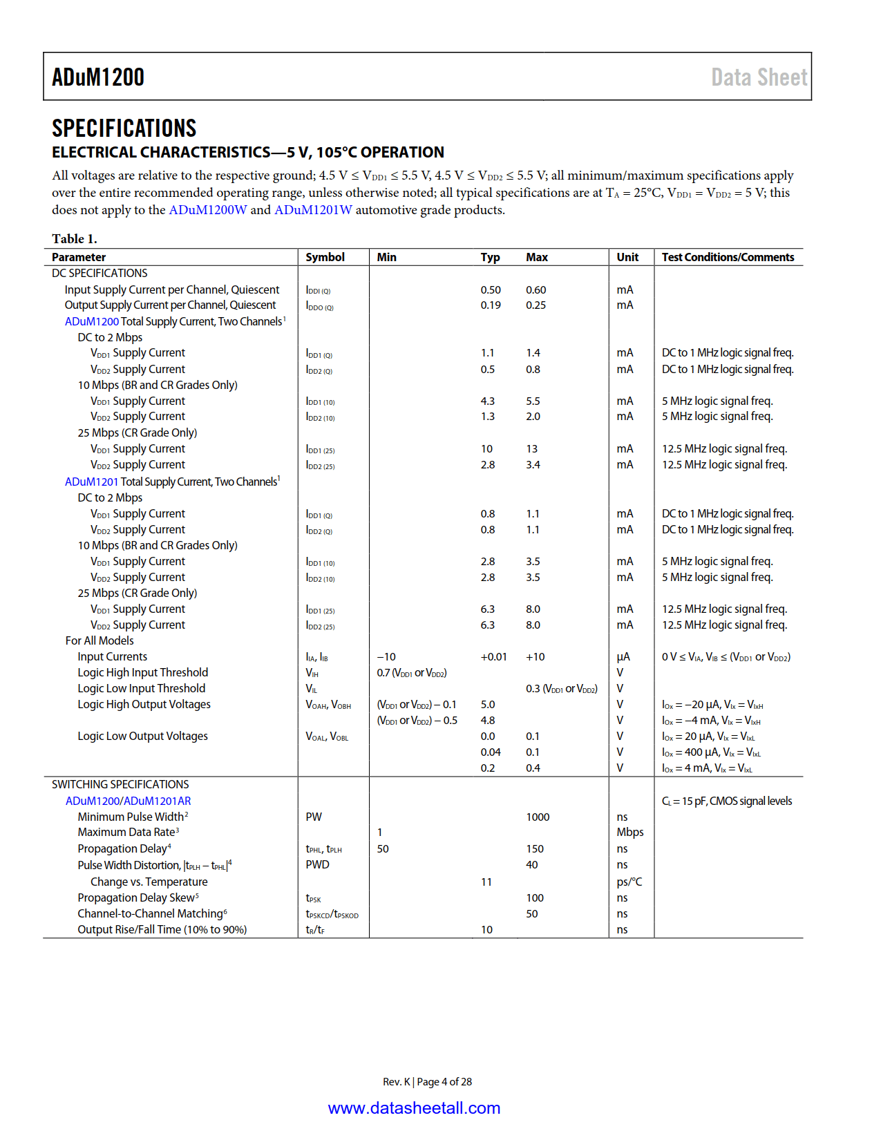 ADUM1200 Datasheet Page 4