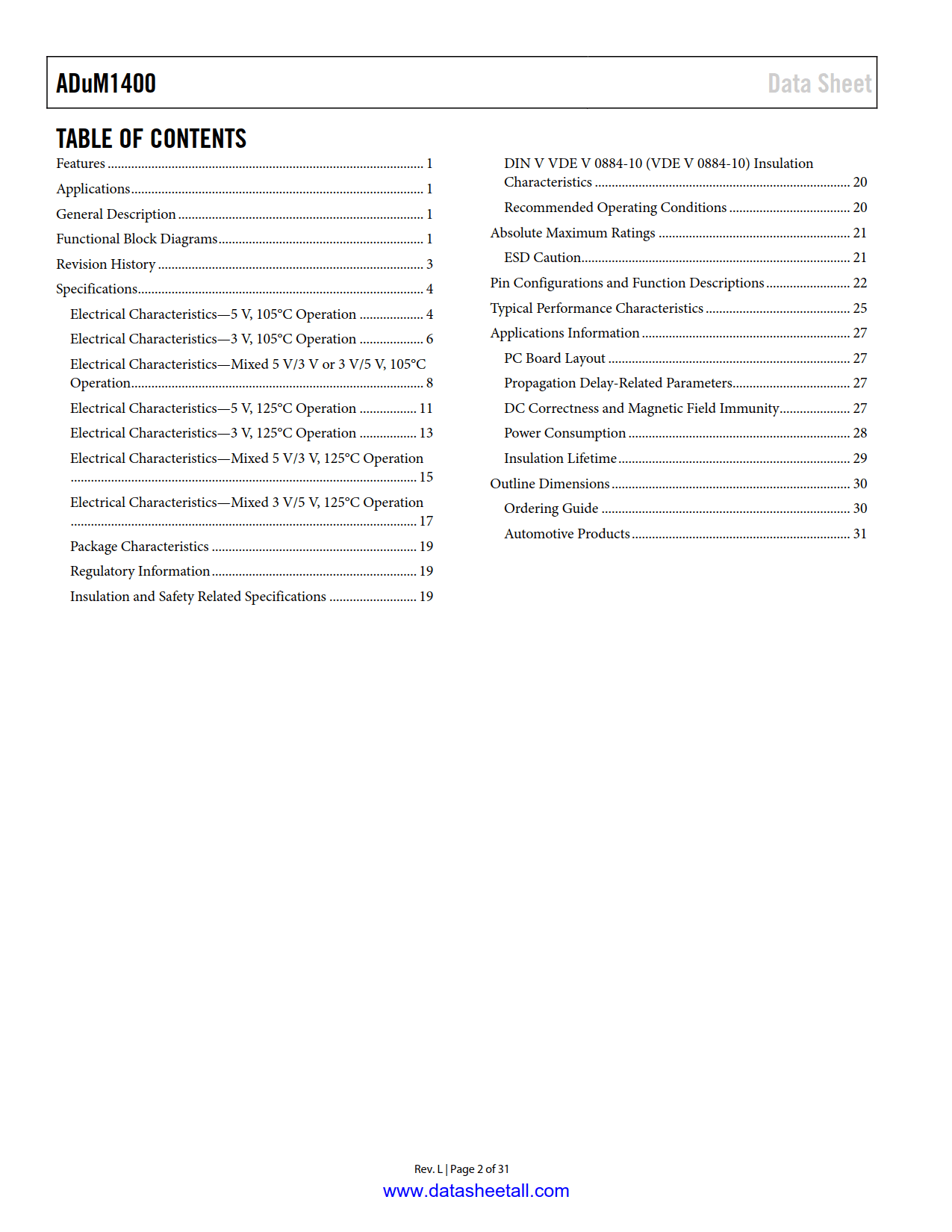 ADuM1400 Datasheet Page 2