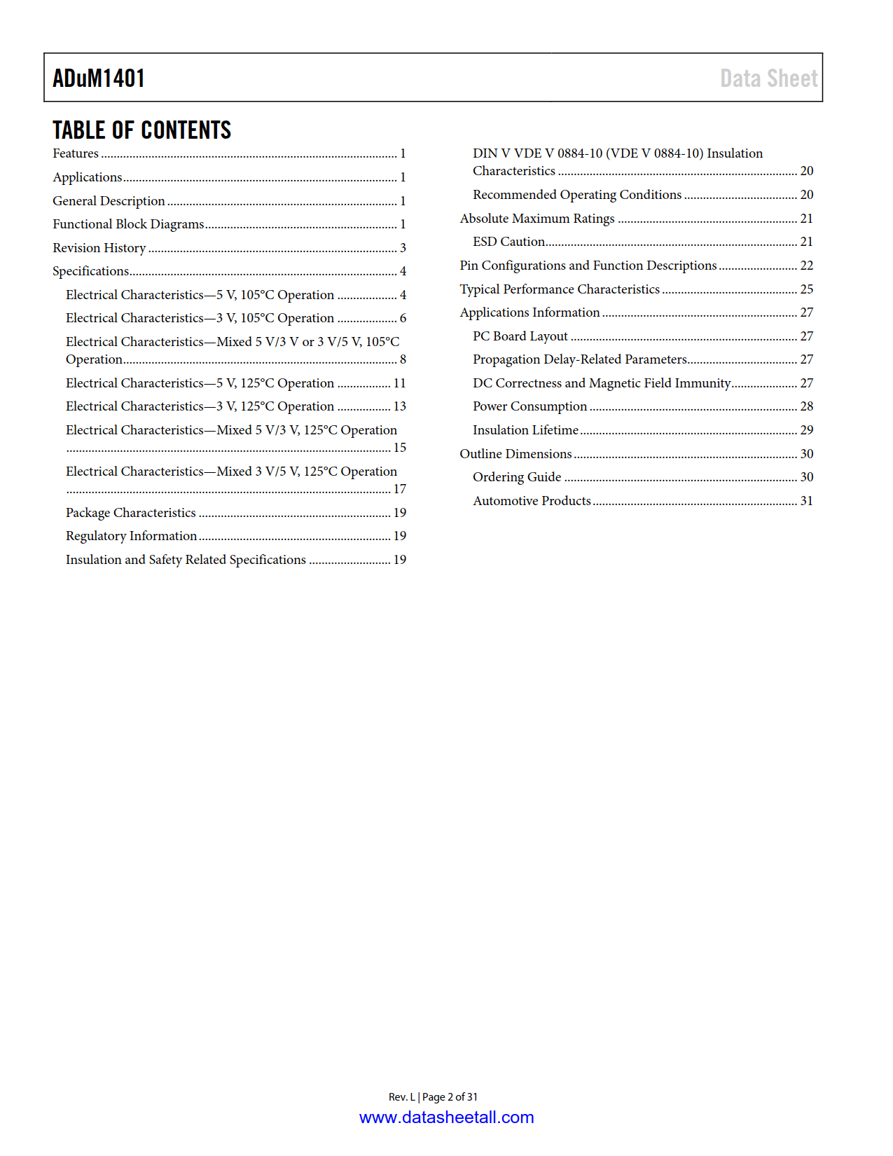 ADuM1401 Datasheet Page 2