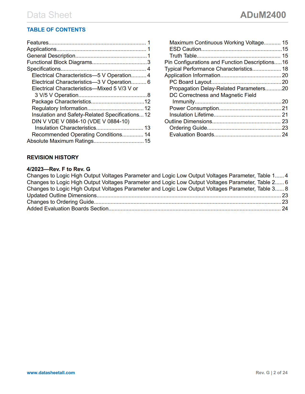 ADuM2400 Datasheet Page 2