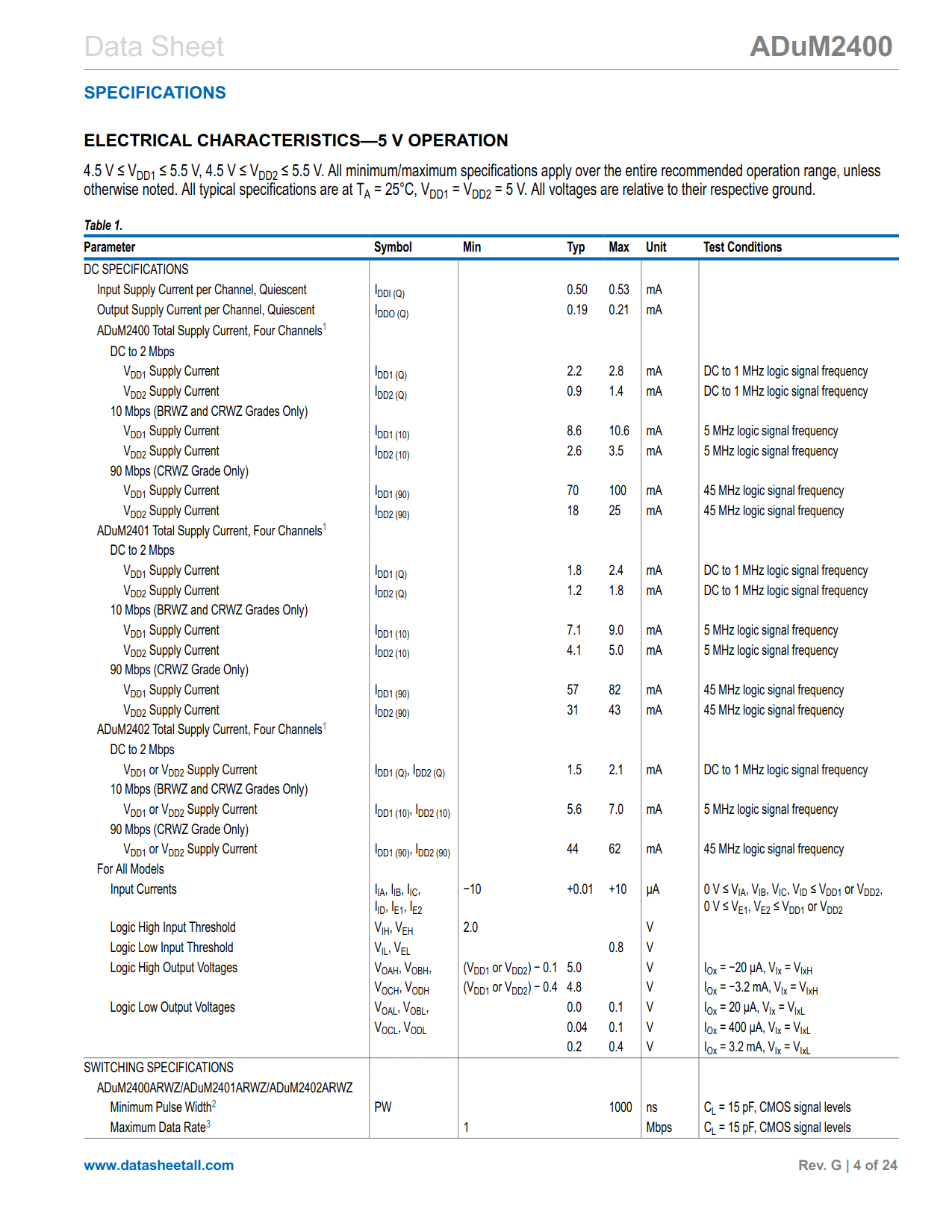 ADuM2400 Datasheet Page 4