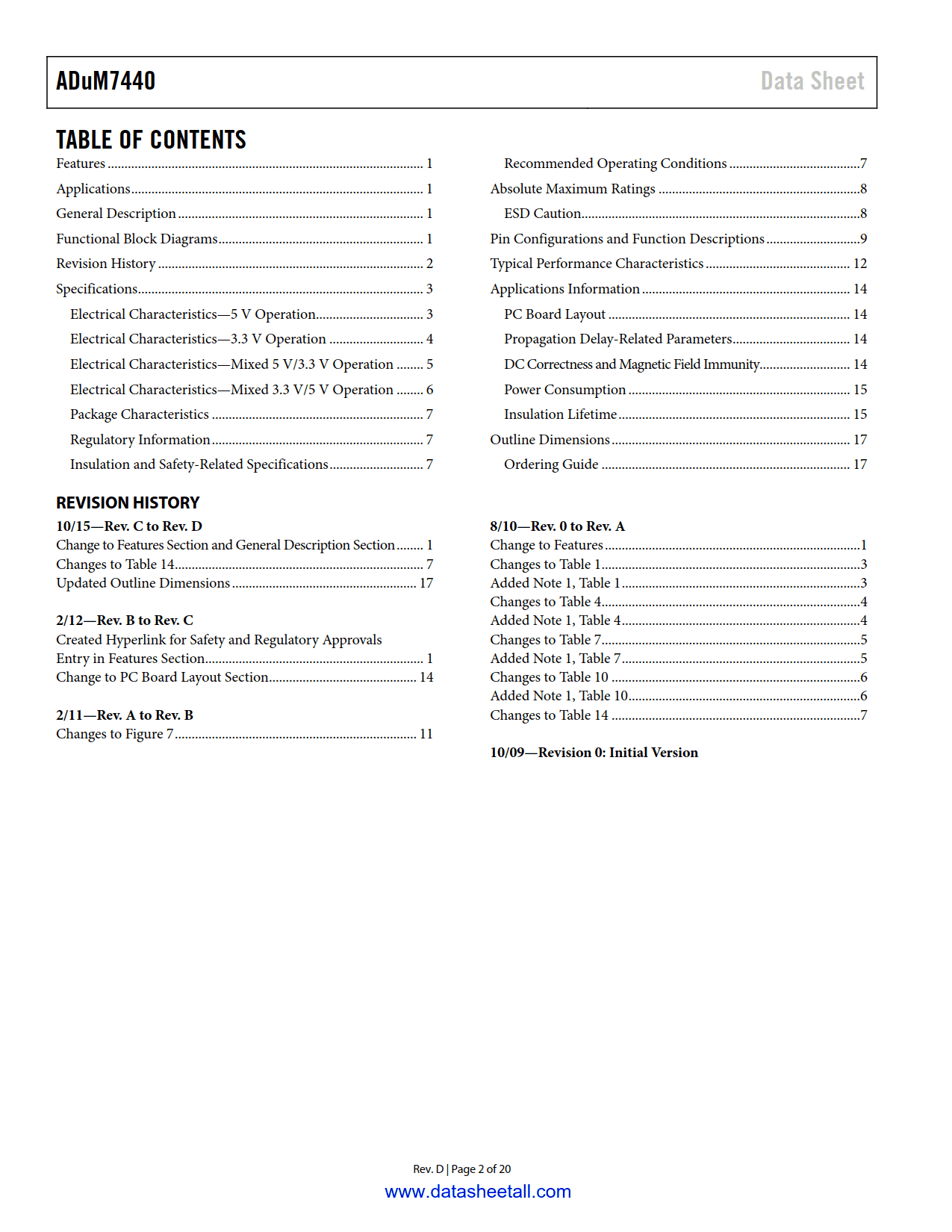 ADuM7440 Datasheet Page 2