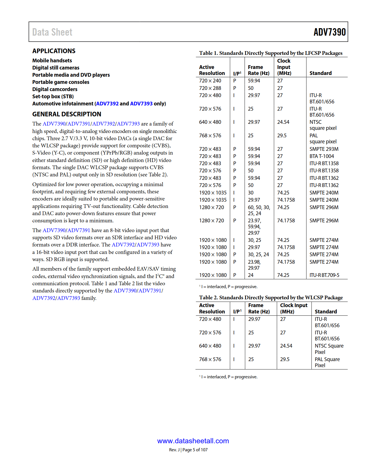 ADV7390 Datasheet Page 5